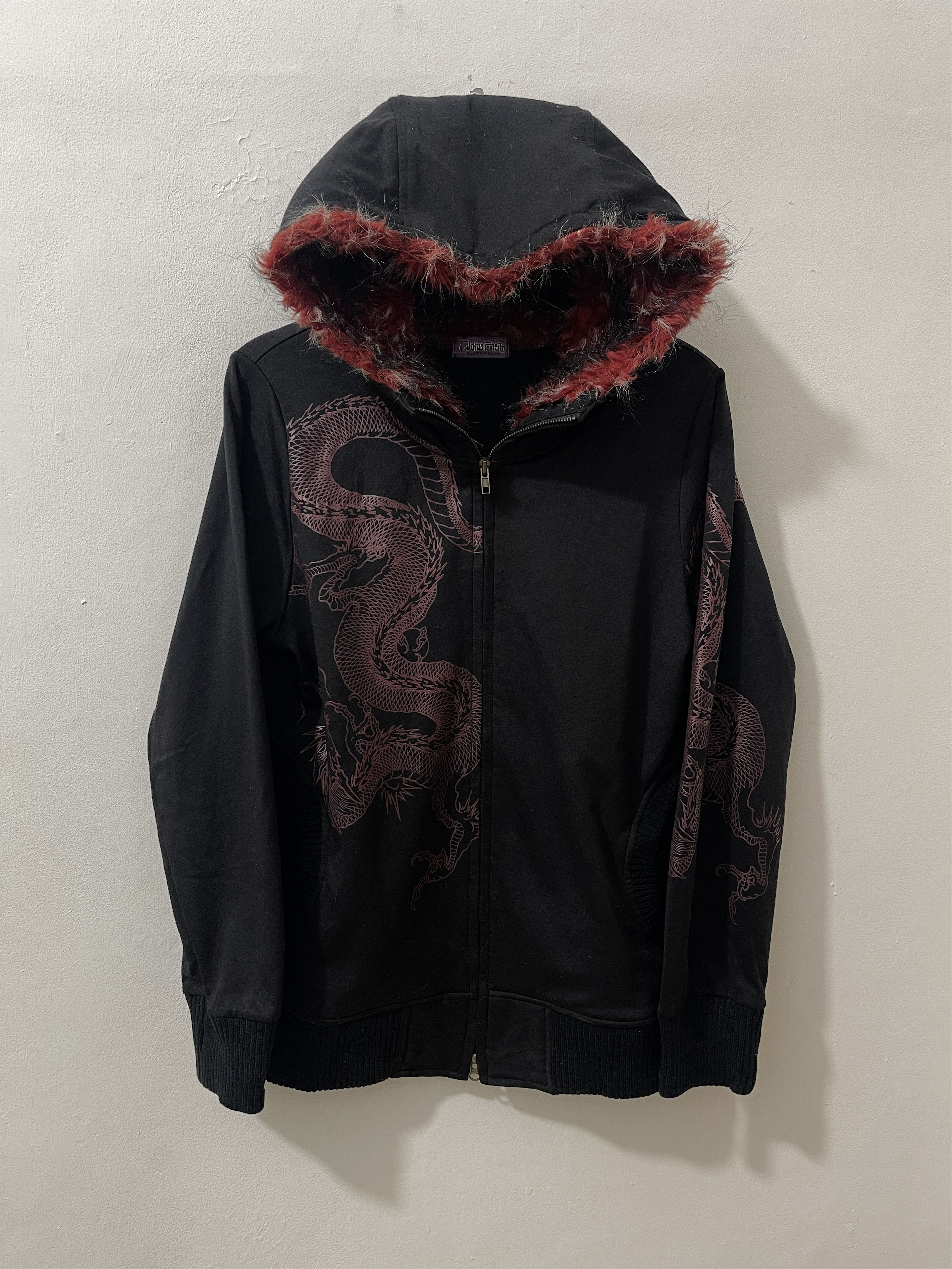 Japanese Brand 2000s Anima Japanese Red Dragon Y2k Fur Vkei Hoodie Size US M / EU 48-50 / 2 - 1 Thumbnail