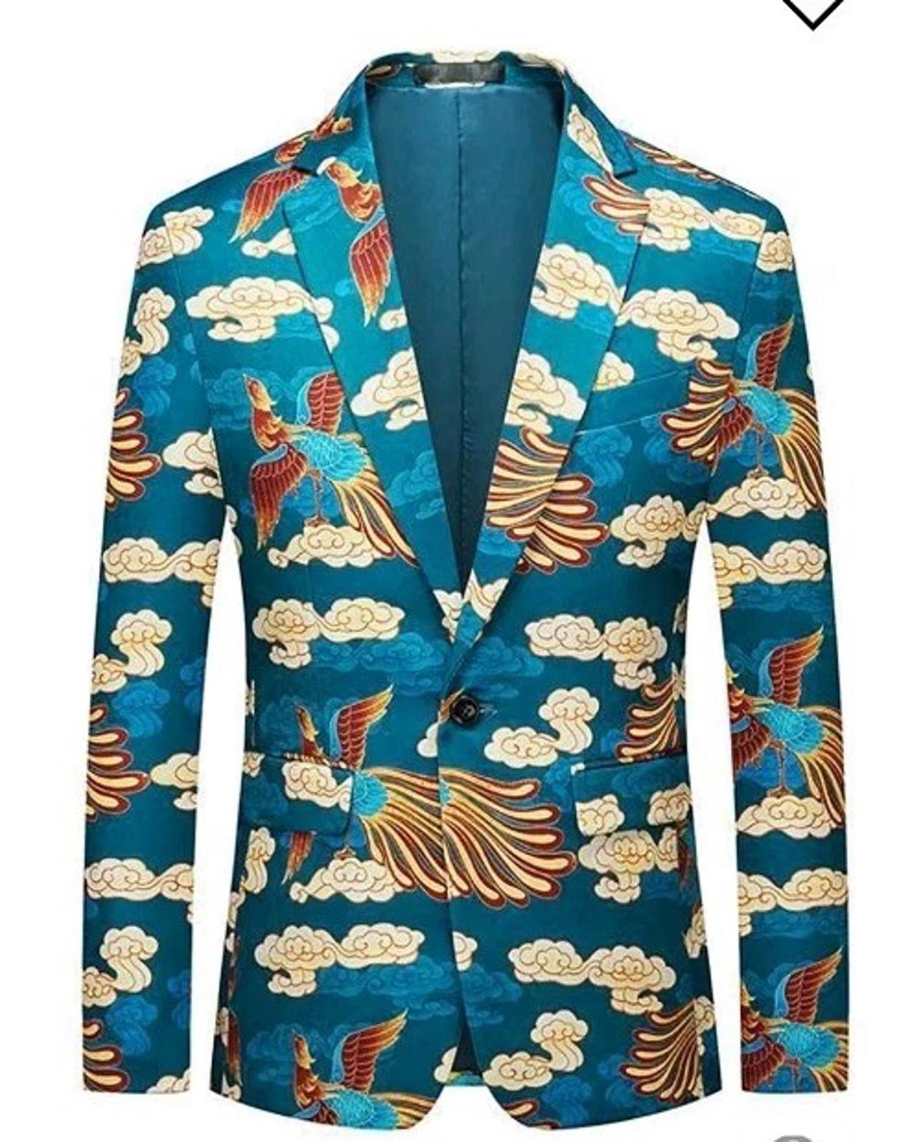 The Unbranded Brand Jacquard Mens size M 34/36 Wedding Jacket One Button Blue Size 38R - 1 Thumbnail
