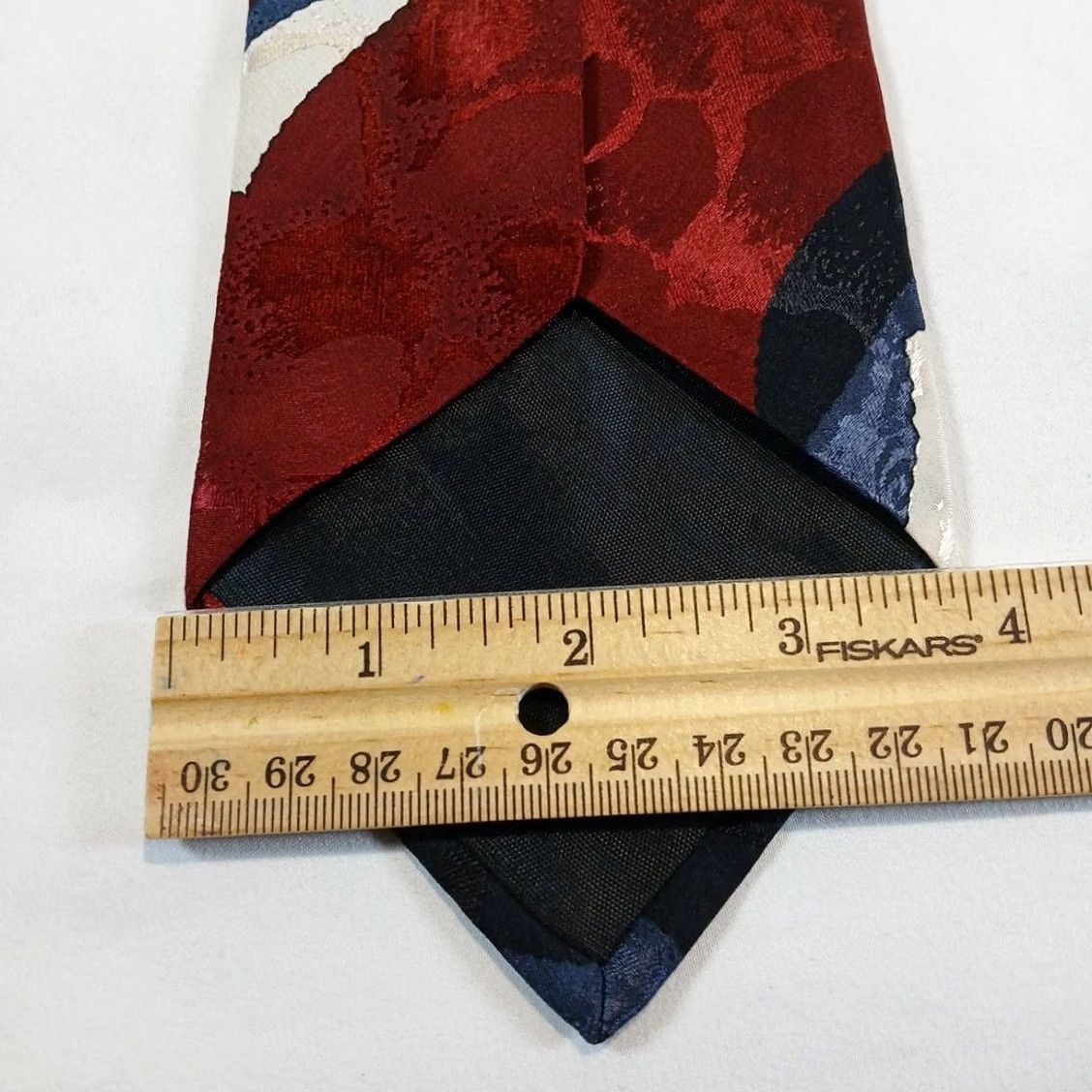 Vintage Fashion Tie Silk Red White Blue Black Abstract Pattern 55" x 3.75" Pointed Men Neckwear Classic Width Vintage? Size ONE SIZE - 6 Thumbnail