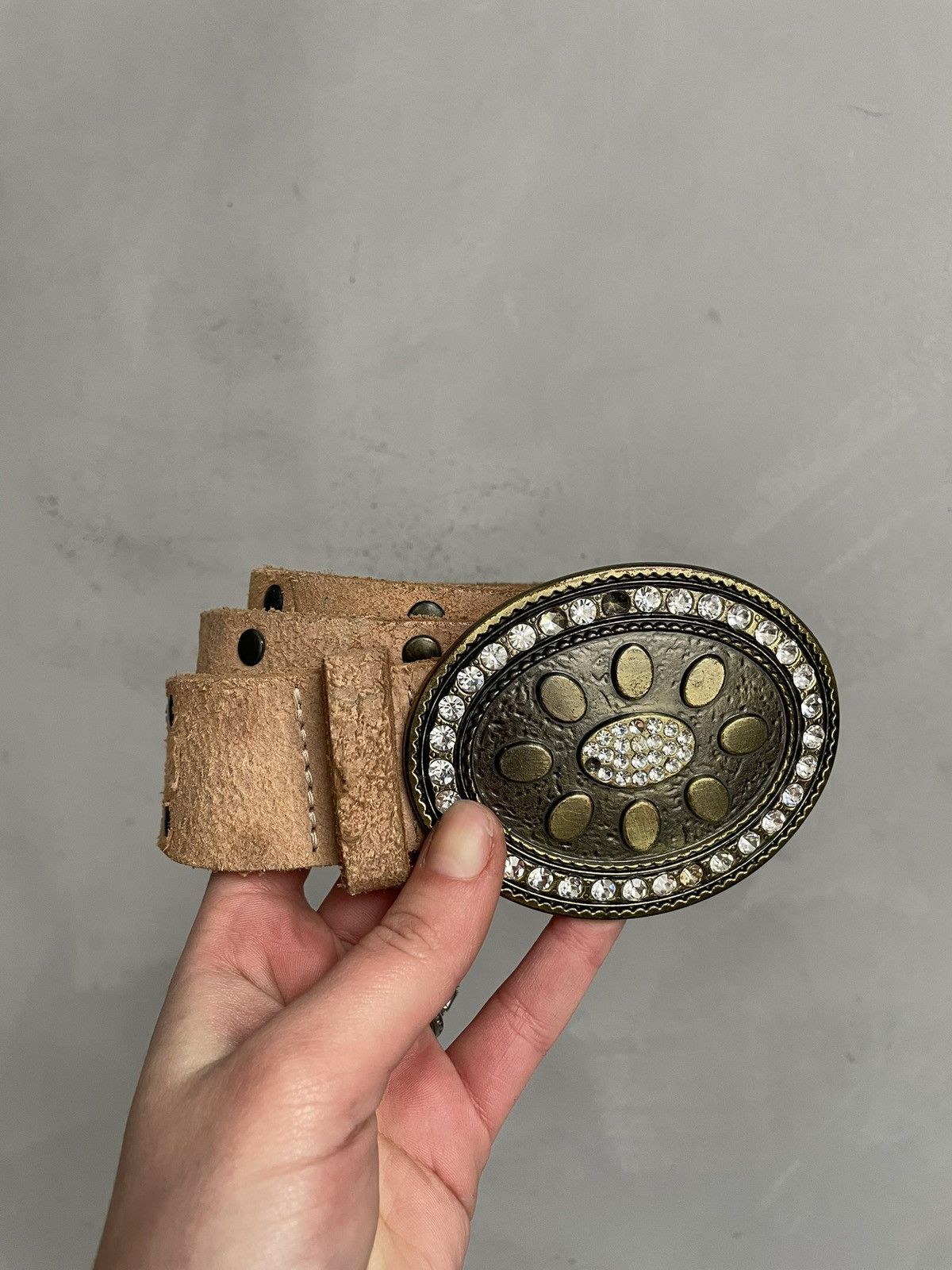 KMRii Vintage Western Leather Belt Metal Buckle kmrii style y2k Size ONE SIZE - 2 Thumbnail