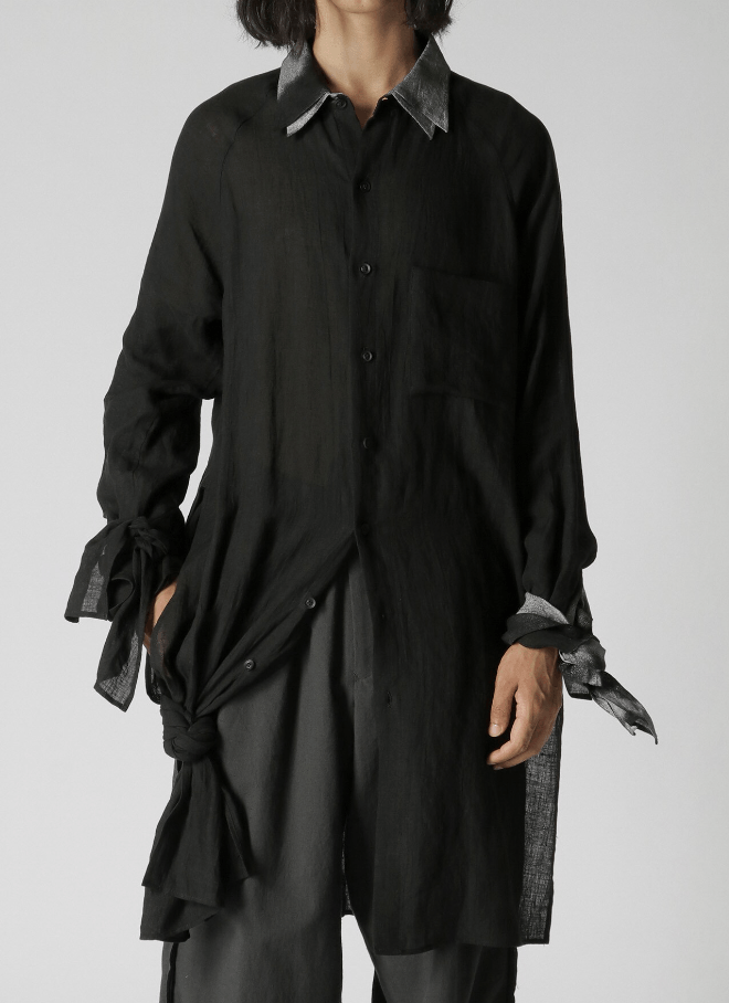 Yohji Yamamoto Yohji Yamamoto Pour Homme - Linen Gathered Hem Long Shirt Size US M / EU 48-50 / 2 - 5 Thumbnail
