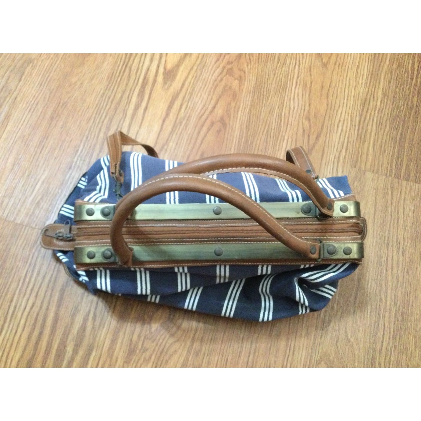 Vintage VINTAGE Dover Bag Oversize Tote Shoulder Blue Striped Handle or Shoulder Women 1970s Art Nouveau Mix Materials Blue Womens Bag Size ONE SIZE - 5 Thumbnail