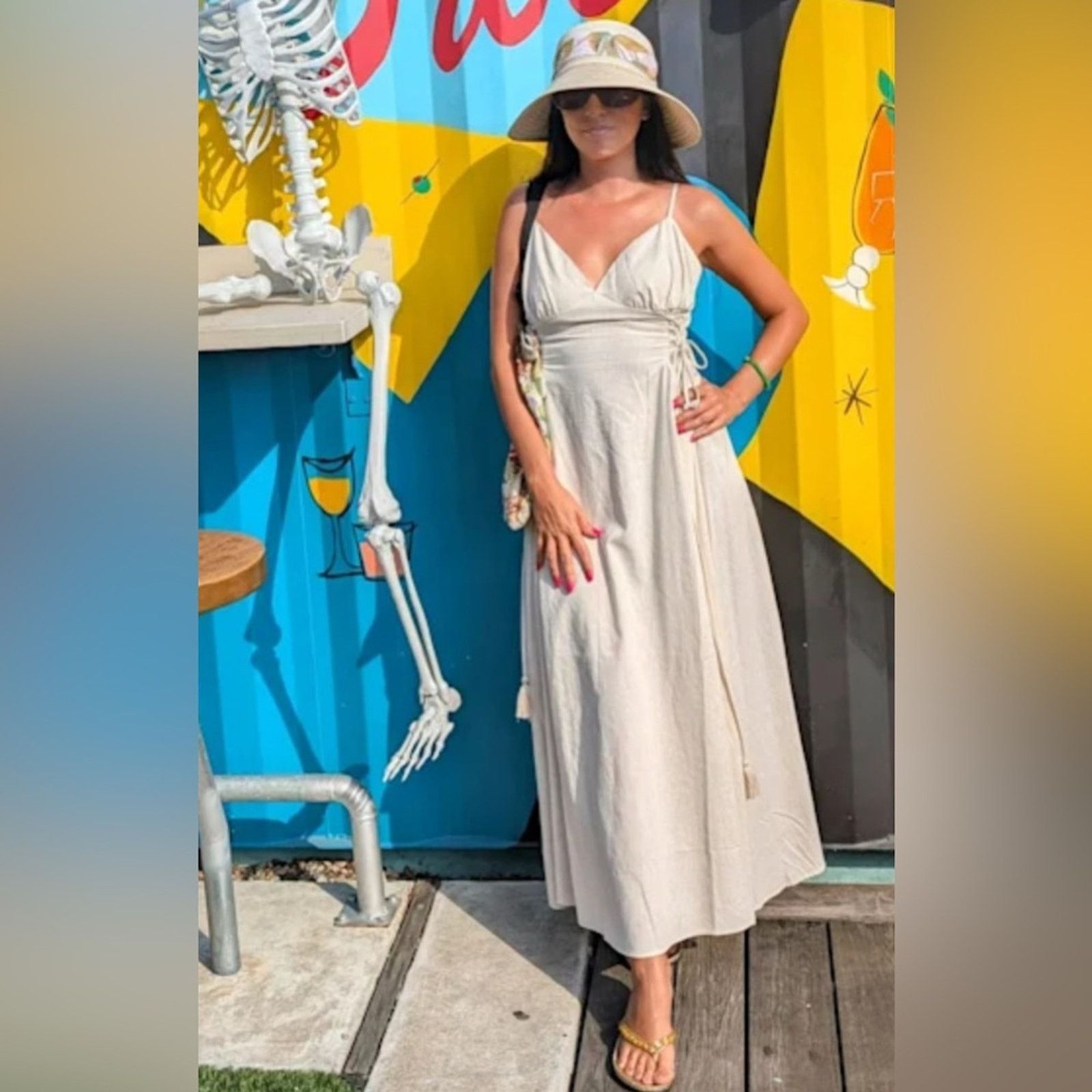For Love & Lemons Lulus Endlessly Breezy Linen Smocked Lace-Up Midi Dress-#096 Size M / US 6-8 / IT 42-44 - 7 Thumbnail