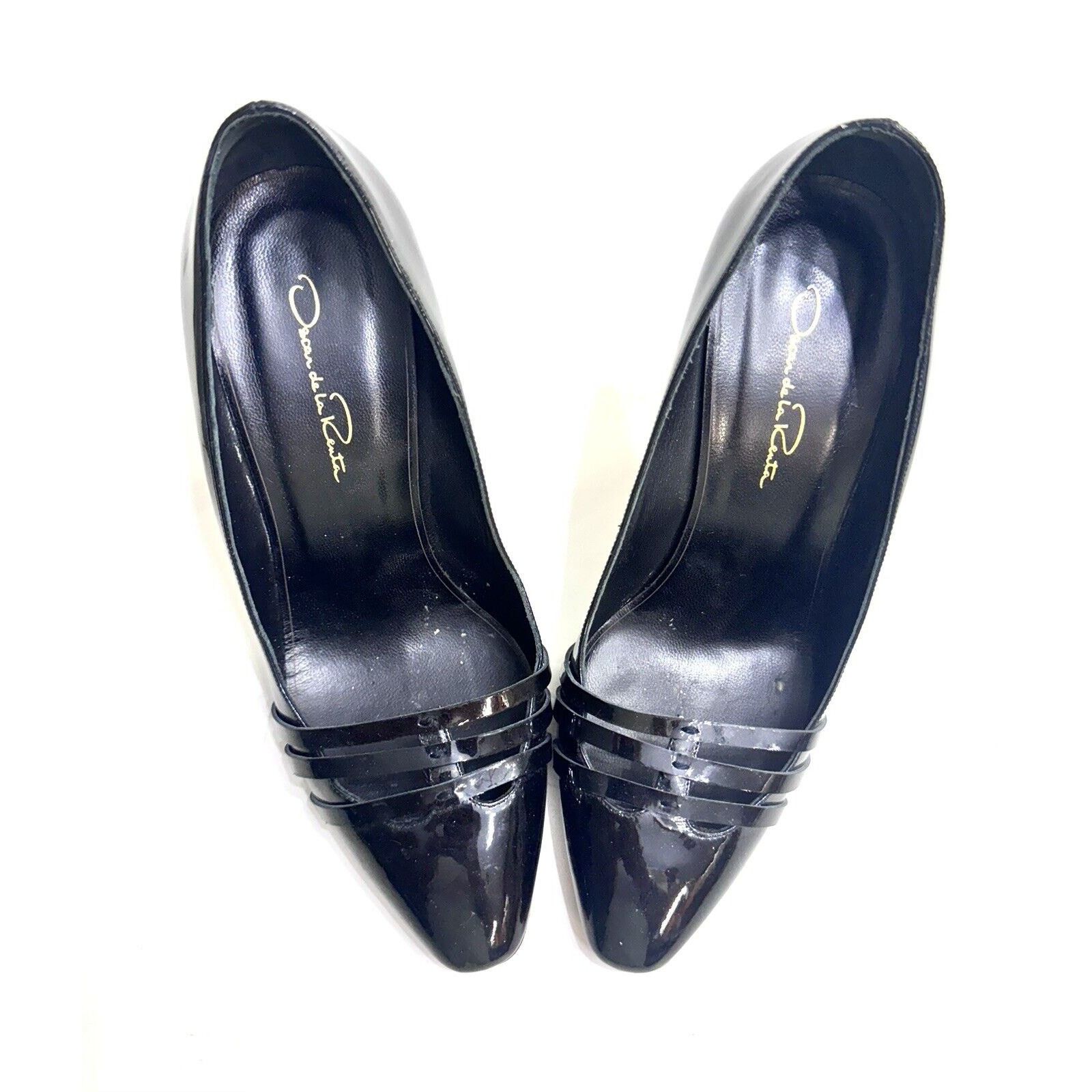 Oscar De La Renta OSCAR DE LA RENTA PATENT LEATHER PUMP SHOES BLACK 37 OR 6.50 Size US 6.5 / IT 36.5 - 3 Thumbnail