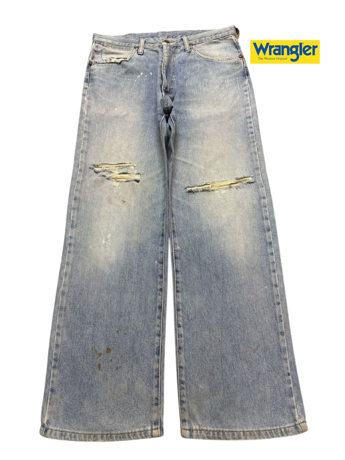 Wrangler Vintage 90s Wrangler Blue Faded Wash Distressed Wide Leg Size US 32 / EU 48 - 1 Thumbnail