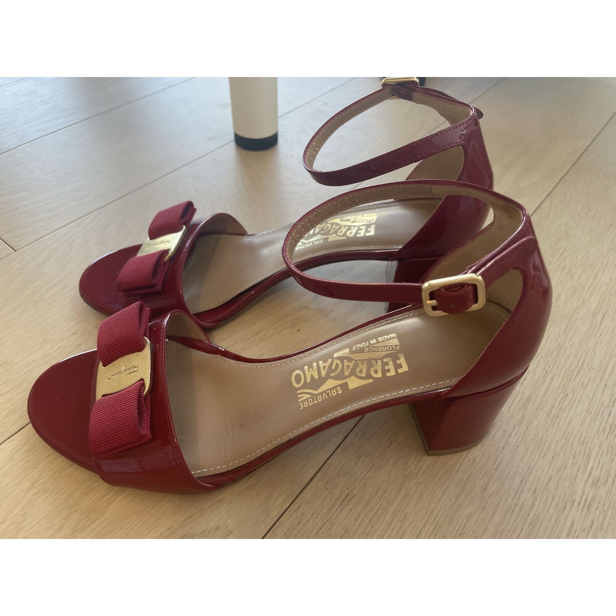 Salvatore Ferragamo Salvatore Ferragamo Red Patent Leather Heeled Sandals Womens Size US 6.5 / IT 36.5 - 2 Thumbnail