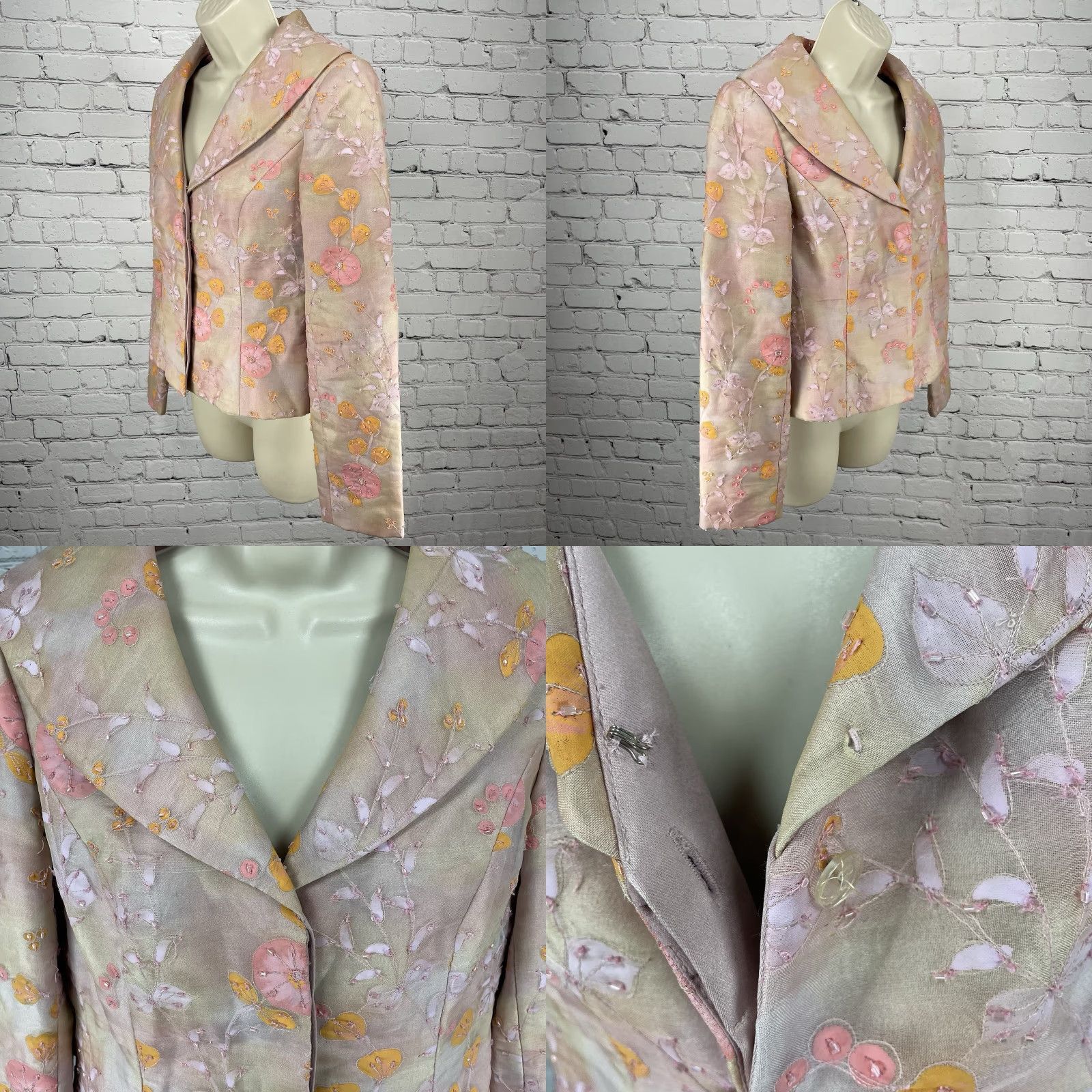 Vintage Shani Pink Floral Silk Chiffon Blazer Jacket Beaded Lined Button Blazer Women 6 Size M / US 6-8 / IT 42-44 - 9 Thumbnail