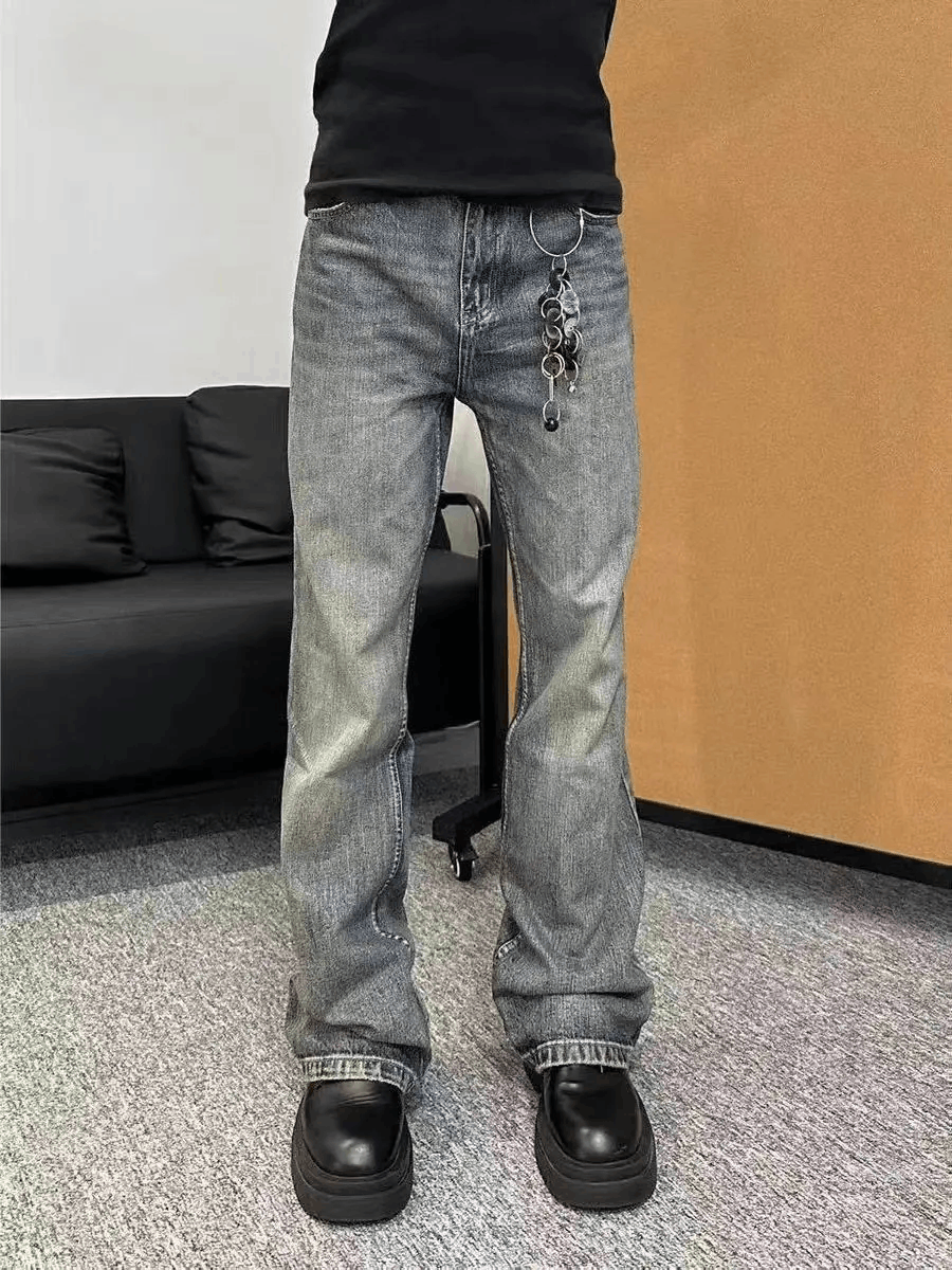 Washed distressed micro-flare retro baggy jeans