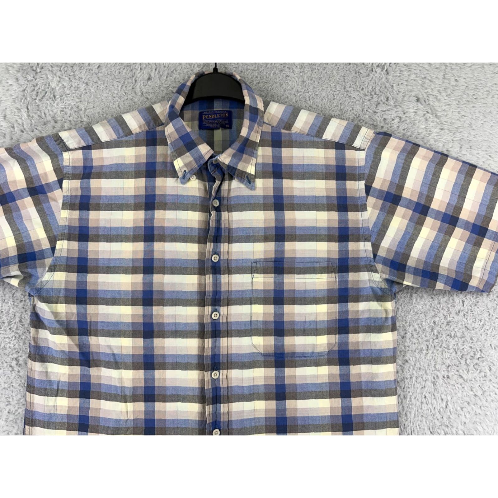 Pendleton Pendleton Shirt Mens Large Blue Yellow Plaid Button-Up Short Sleeve 100% Cotton Vintage No Size US L / EU 52-54 / 3 - 4 Thumbnail