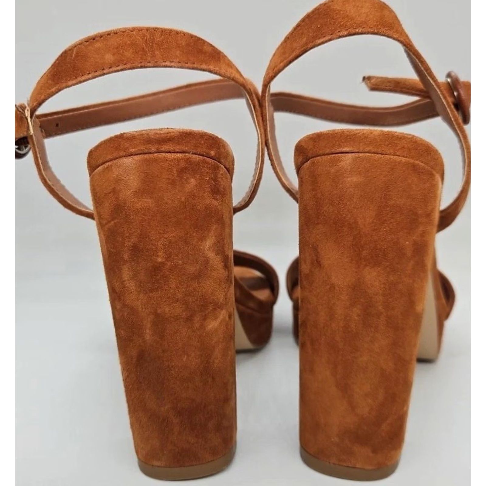 Vintage VINTAGE Chelsea & Violet Suede Platform Block Heel Sandals Rust Orange 70s Boho Size 8 Womens Size US 8 / IT 38 - 4 Thumbnail