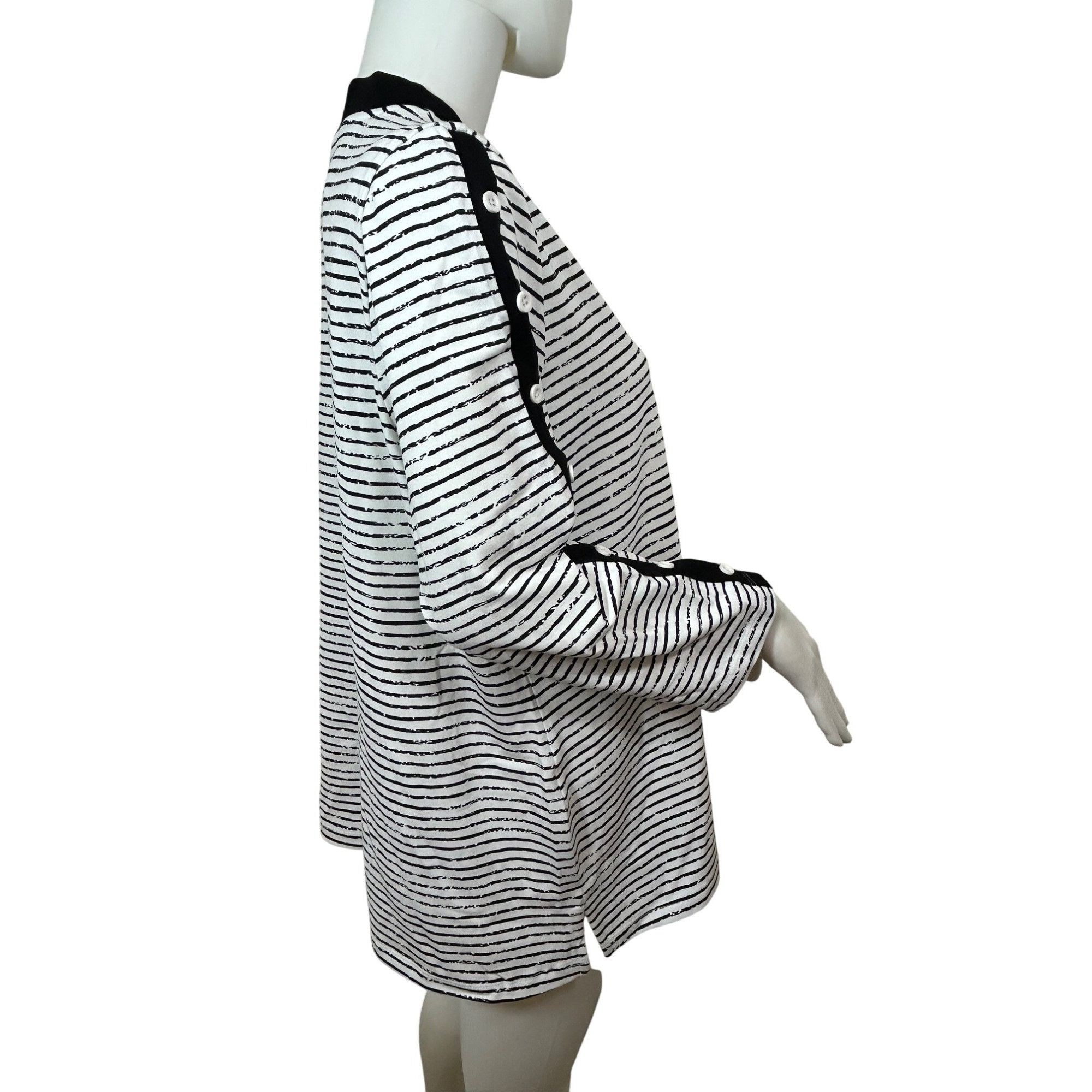 Other E.L.I Tunic Top XL Black White Stripes Long Sleeve V-Neck Bu Size XL / US 12-14 / IT 48-50 - 12 Thumbnail