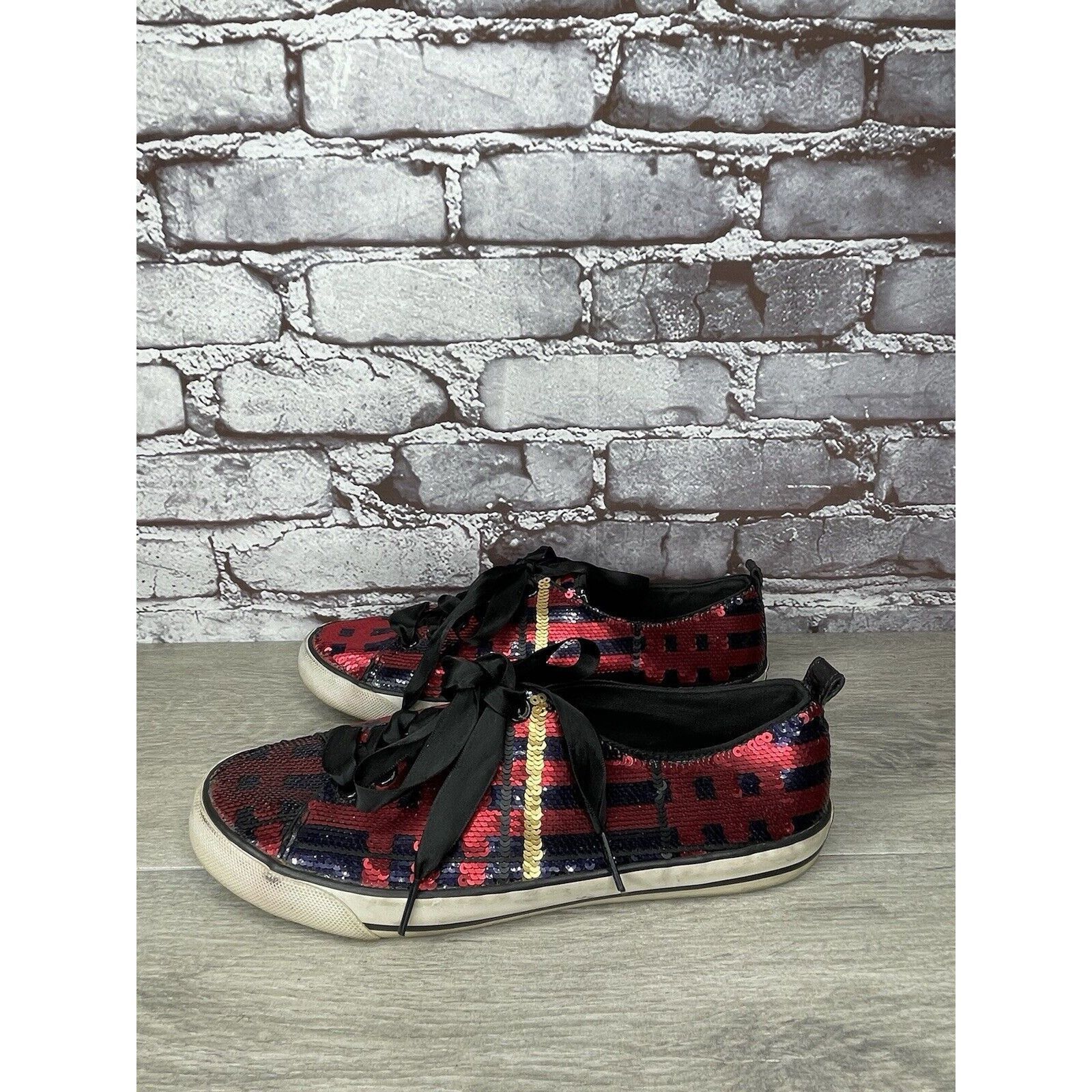 Coach Coach Willa Black Red Sequin Plaid Casual Ribbon Lace Sneake Size US 7.5 / IT 37.5 - 14 Thumbnail