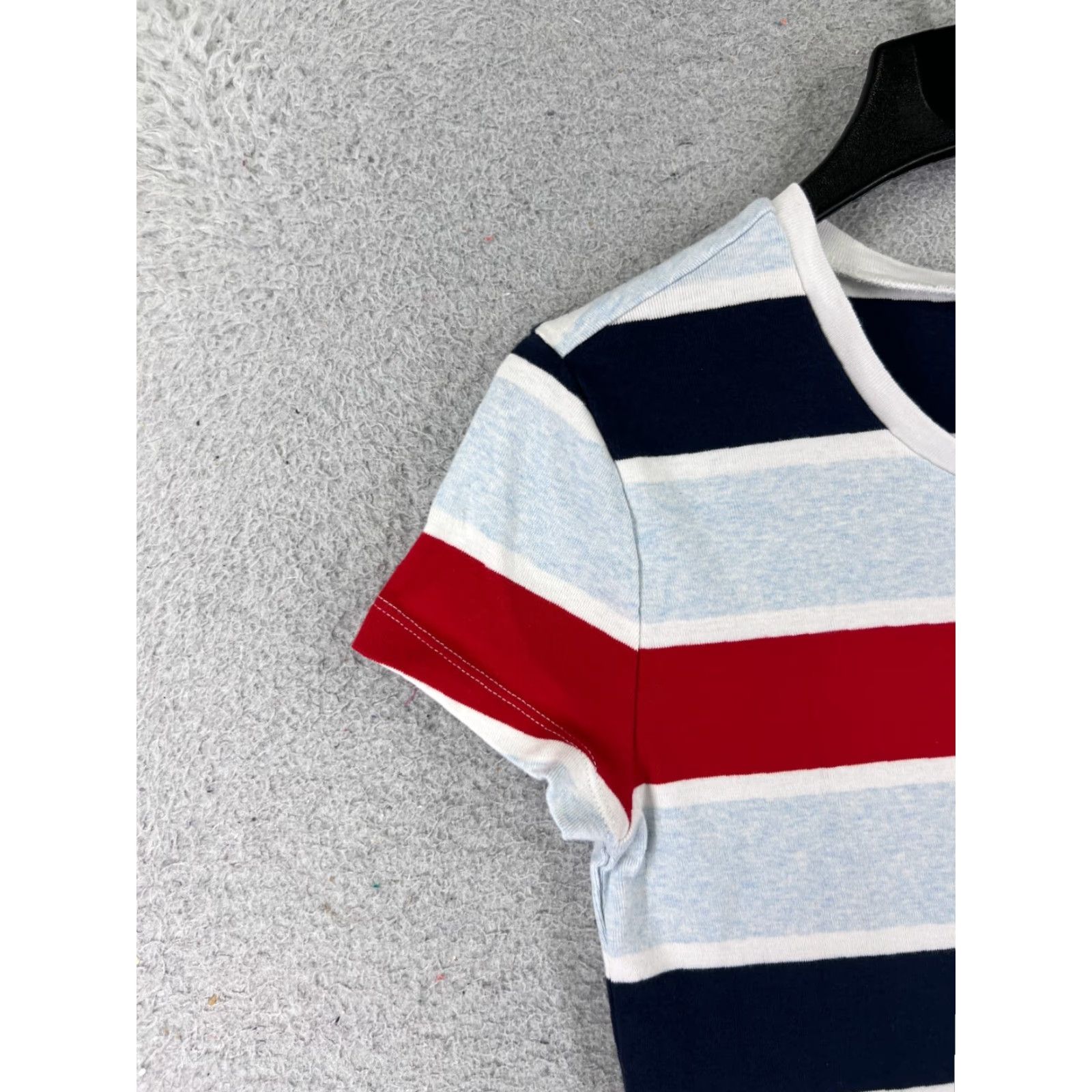 Tommy Hilfiger VINTAGE Tommy Hilfiger Shirt Womens S Blue White Red Round Neck Short Sleeve Cotton Logo Striped 90s Size S / US 4 / IT 40 - 3 Thumbnail