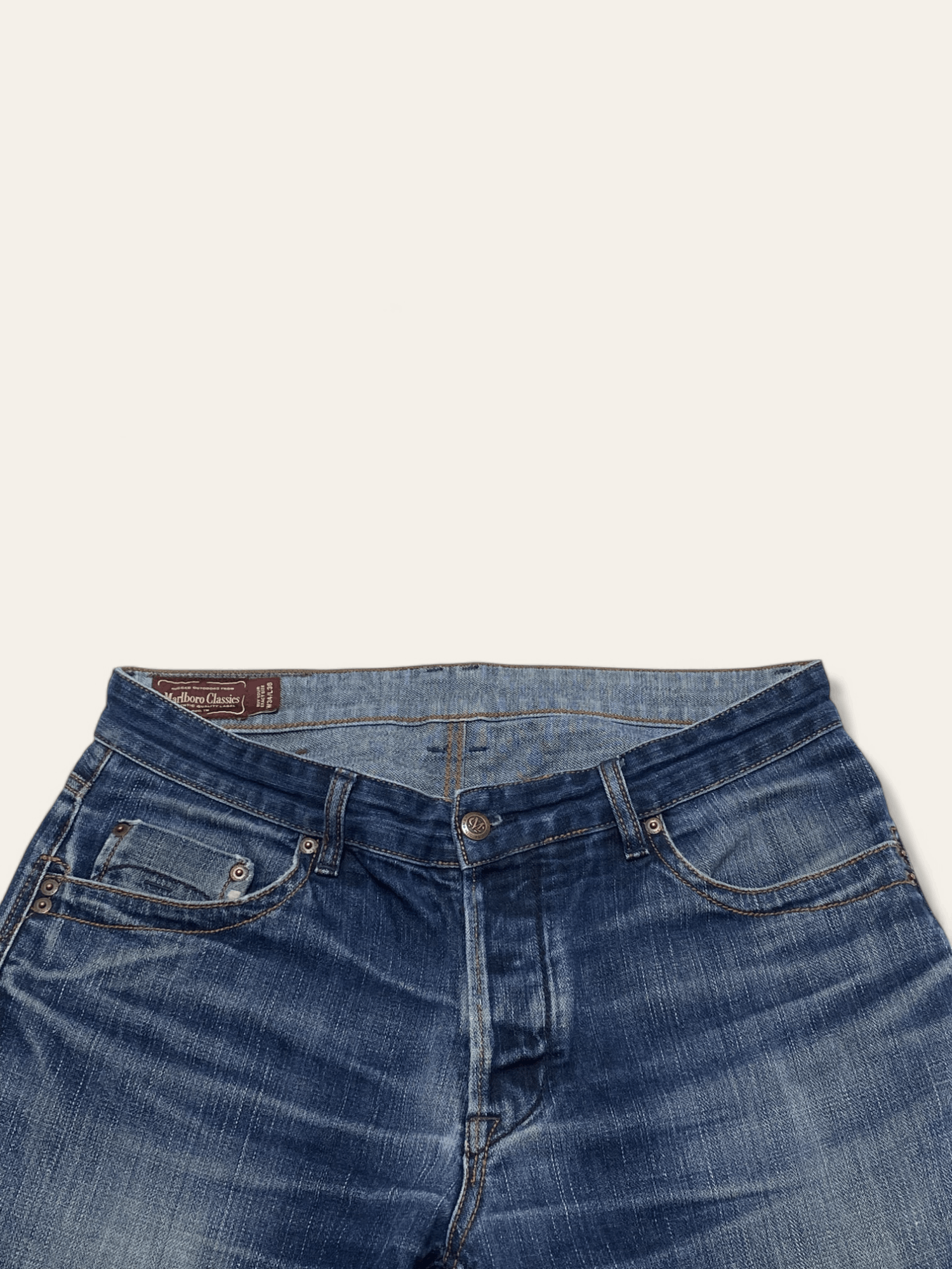 Jean Vintage MARLBORO CLASSICS Blue Wash Denim Jeans Size US 34 / EU 50 - 4 Thumbnail