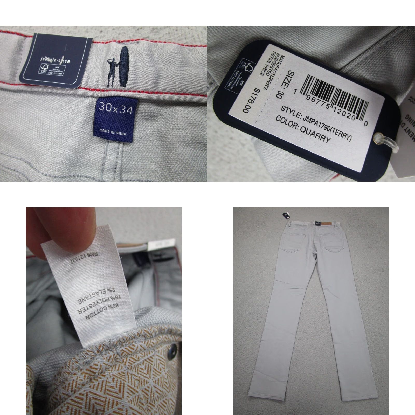 johnnie-O JOHNIE-O Slim Fit Chino Pants Mens Gray 30x34 Straight Leg Cotton Blend Preppy Size US 30 / EU 46 - 8 Thumbnail