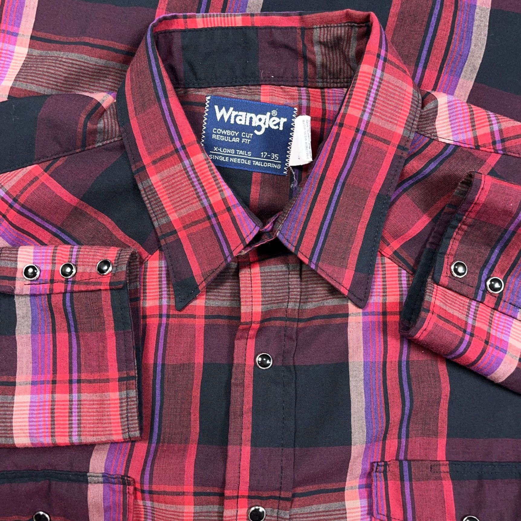 Wrangler VINTAGE Wrangler Shirt Men XL Pearl Snap Cowboy Western Plaid Red Cotton Long Sleeve 17 35 Size US XL / EU 56 / 4 - 2 Thumbnail