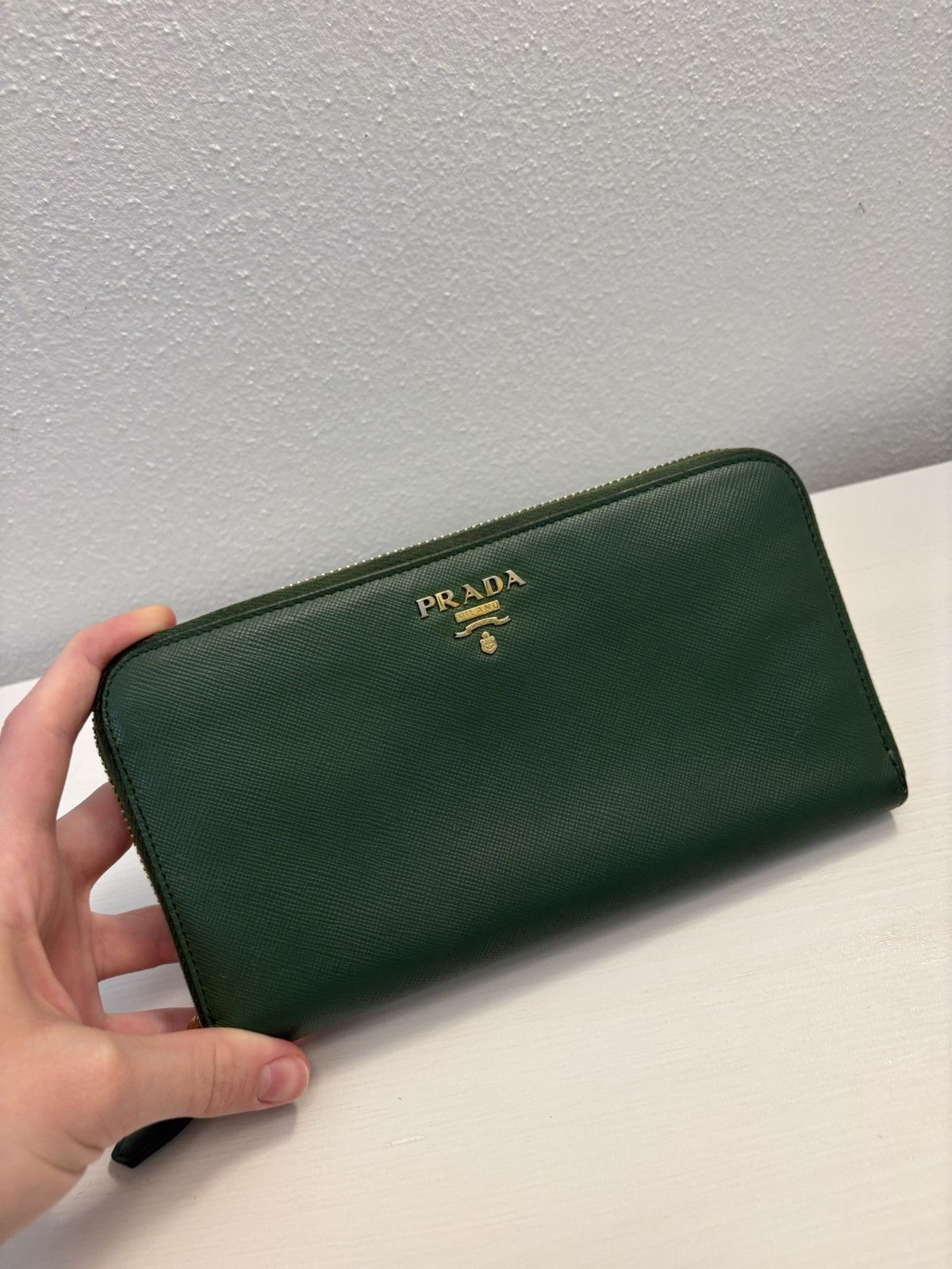 Prada Prada Dark Green Saffiano Leather Logo Zip Around Wallet Size ONE SIZE - 1 Thumbnail