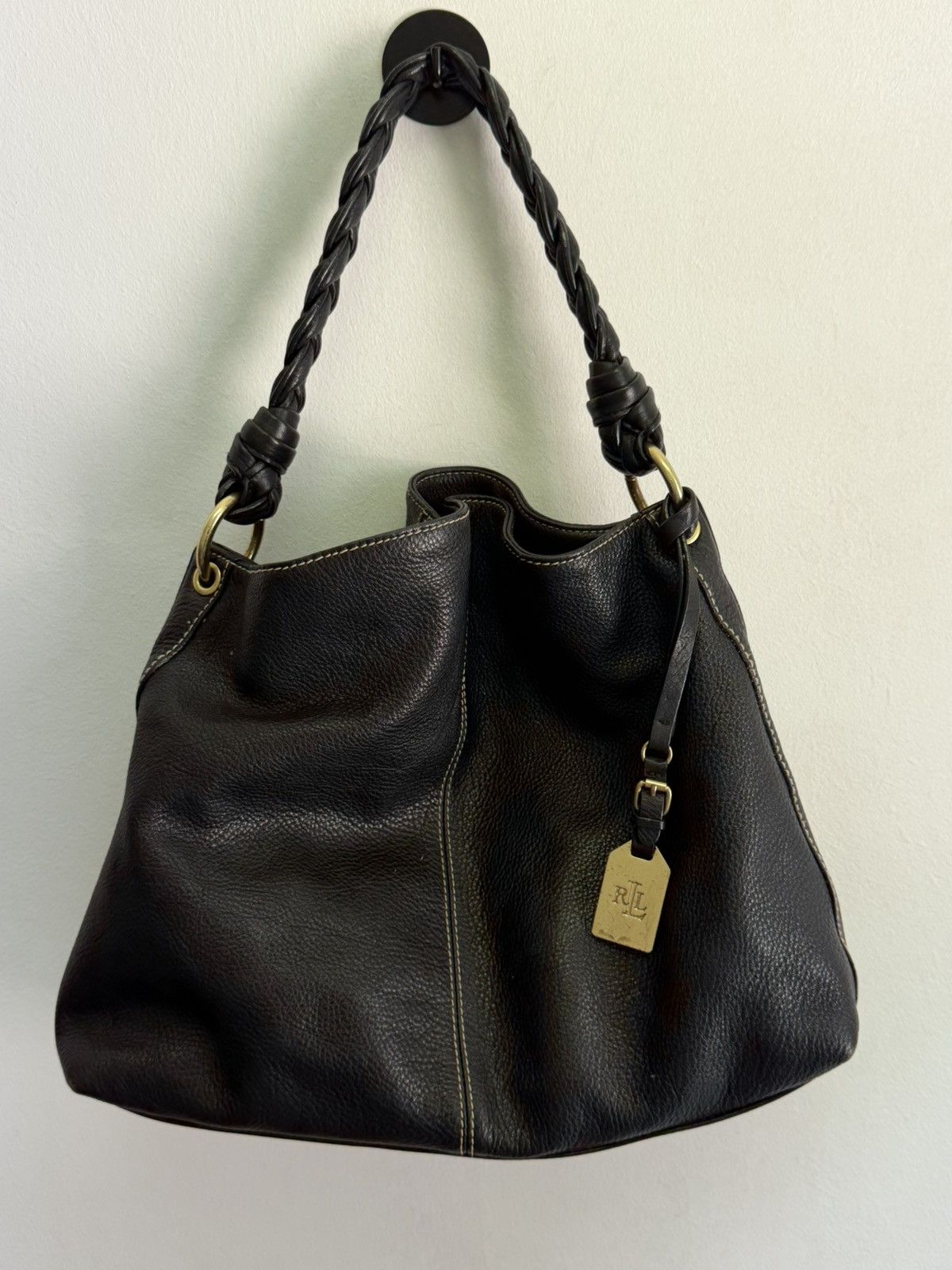Lauren Ralph Lauren Lauren Ralph Lauren RLL Black Pebbled Leather Hobo Size ONE SIZE - 1 Thumbnail