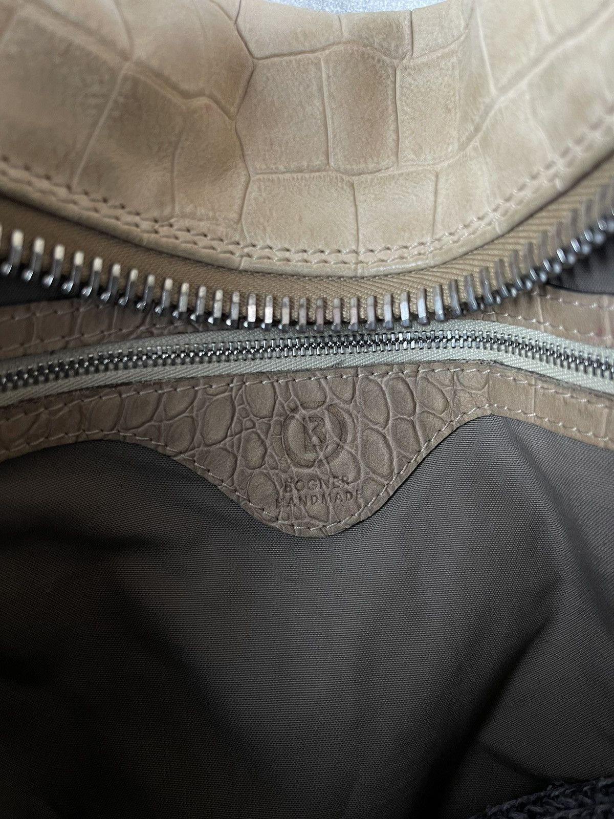Bogner × Genuine Leather Bogner HandCrafted Croc Embossed Leather Tote Shoulder Bag Size ONE SIZE - 8 Thumbnail