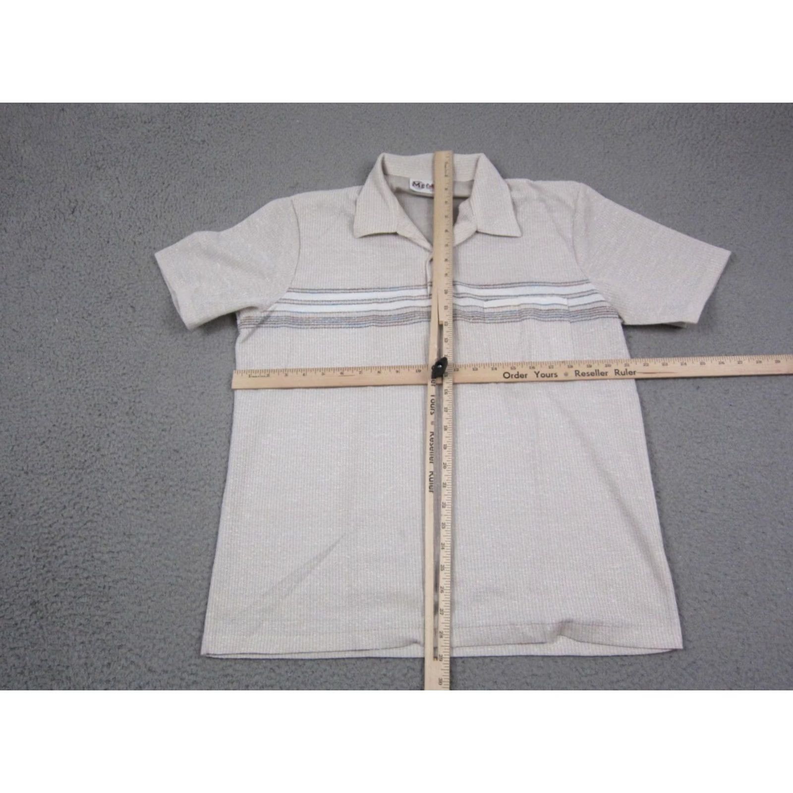Vintage Mr California Polo Shirt Mens Large Beige Knit Vintage Retro Classic Short Sleeve Polo Shirt, Logo Button, Spread Collar - Used Condition Size US L / EU 52-54 / 3 - 4 Thumbnail