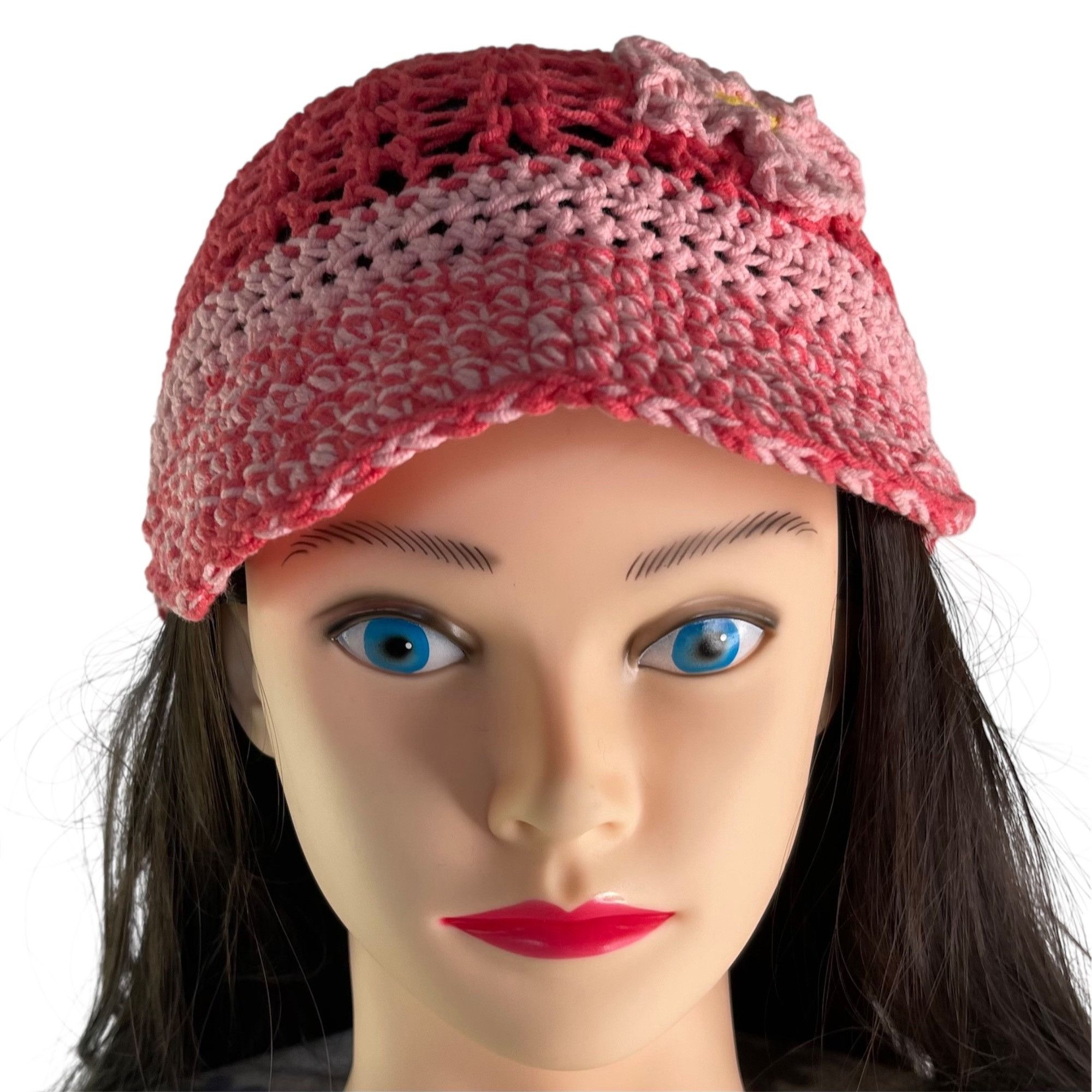 Handmade Crochet Baseball Cap Ponytail Hat Breathable Pattern Pink Ad Size ONE SIZE - 4 Thumbnail