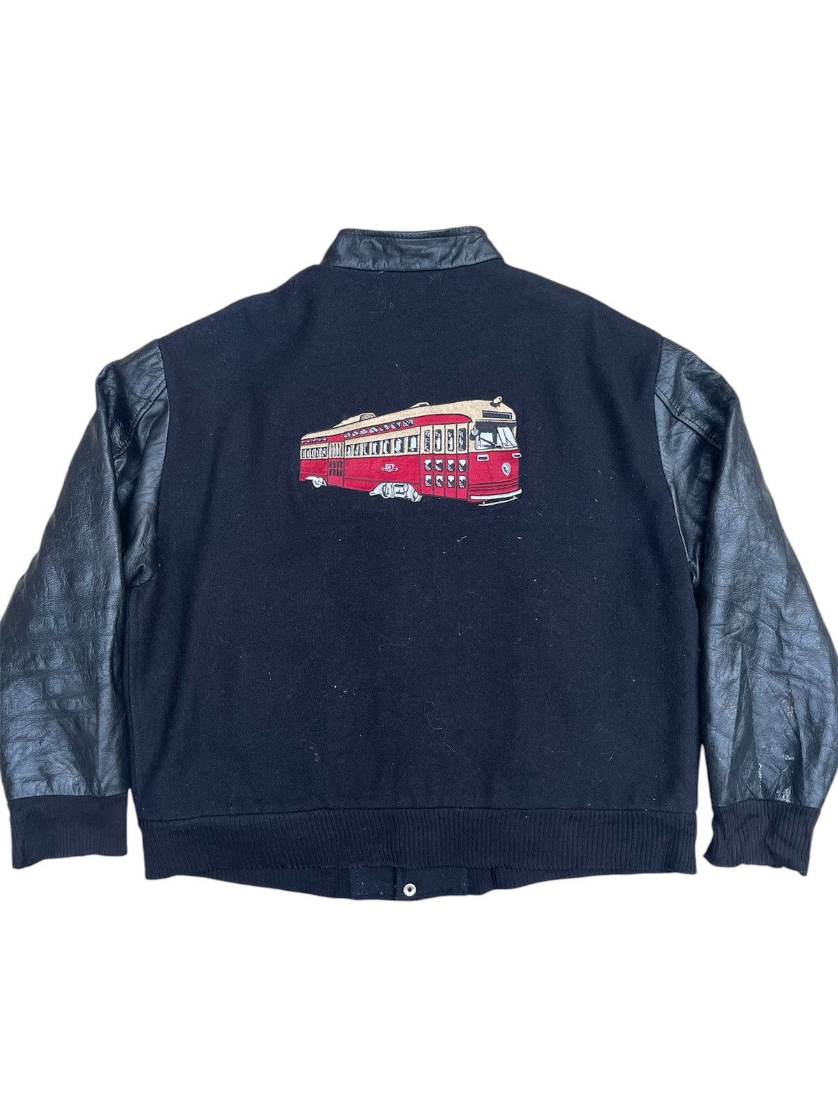 Vintage Vintage Varsity Jacket Leather Sleeves Streetcar Embroidery Size US L / EU 52-54 / 3 - 6 Thumbnail