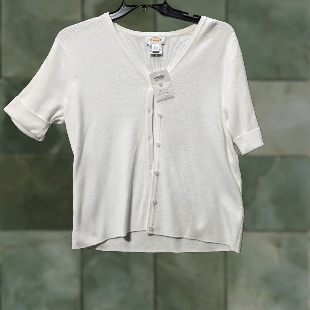 VINTAGE Talbots Women's Sweater Cardigan Short Sleeve White 100
