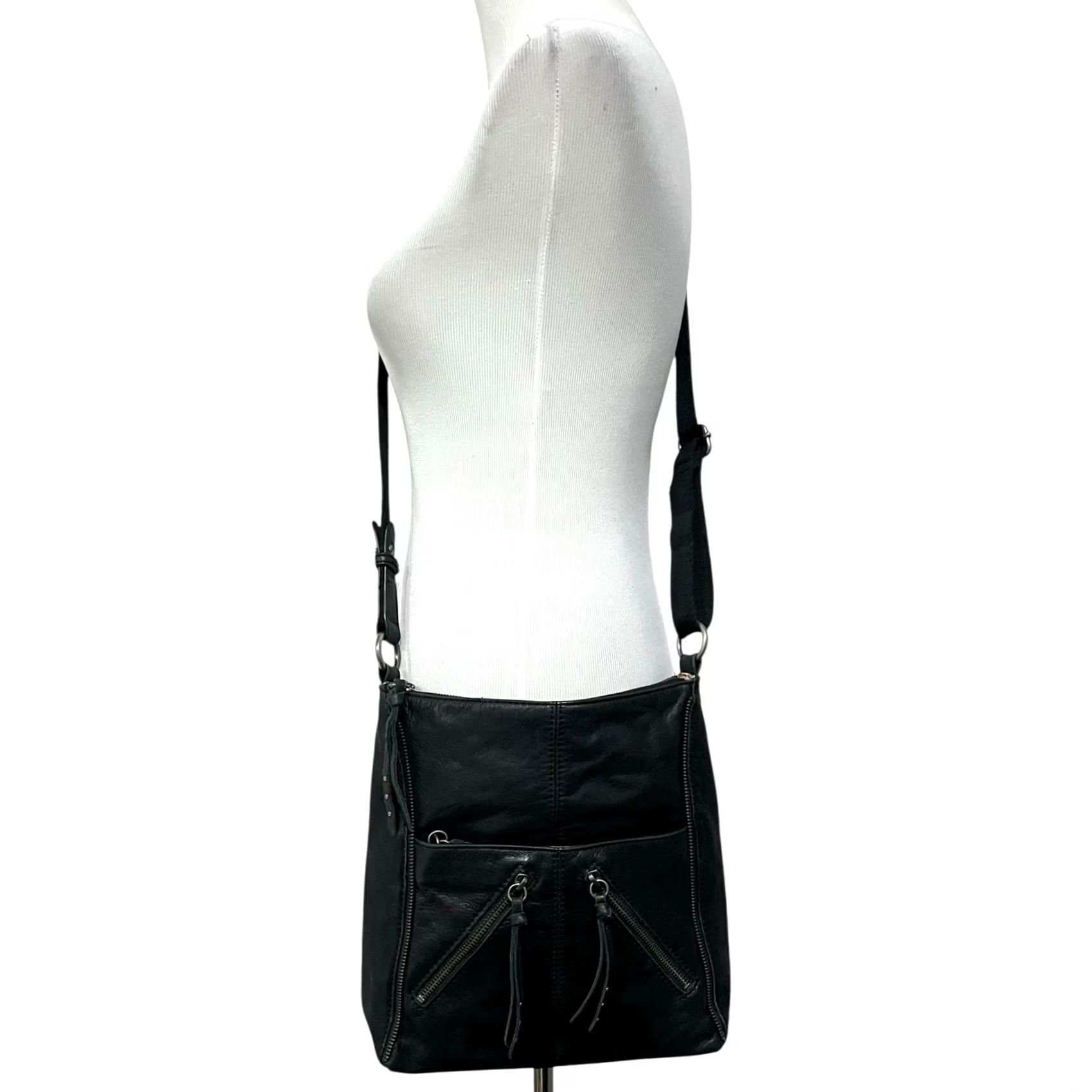 The Sak The Sak Purse Black Leather Crossbody Hobo with Zipper Detailing & Studs Women Bag Casual Size ONE SIZE - 3 Thumbnail