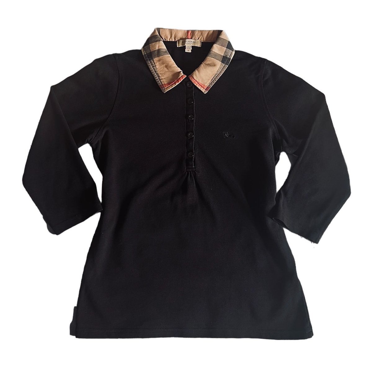 Burberry Burberry 3/4 Sleeve Black Polo Top | Size S Size S / US 4 / IT 40 - 1 Thumbnail