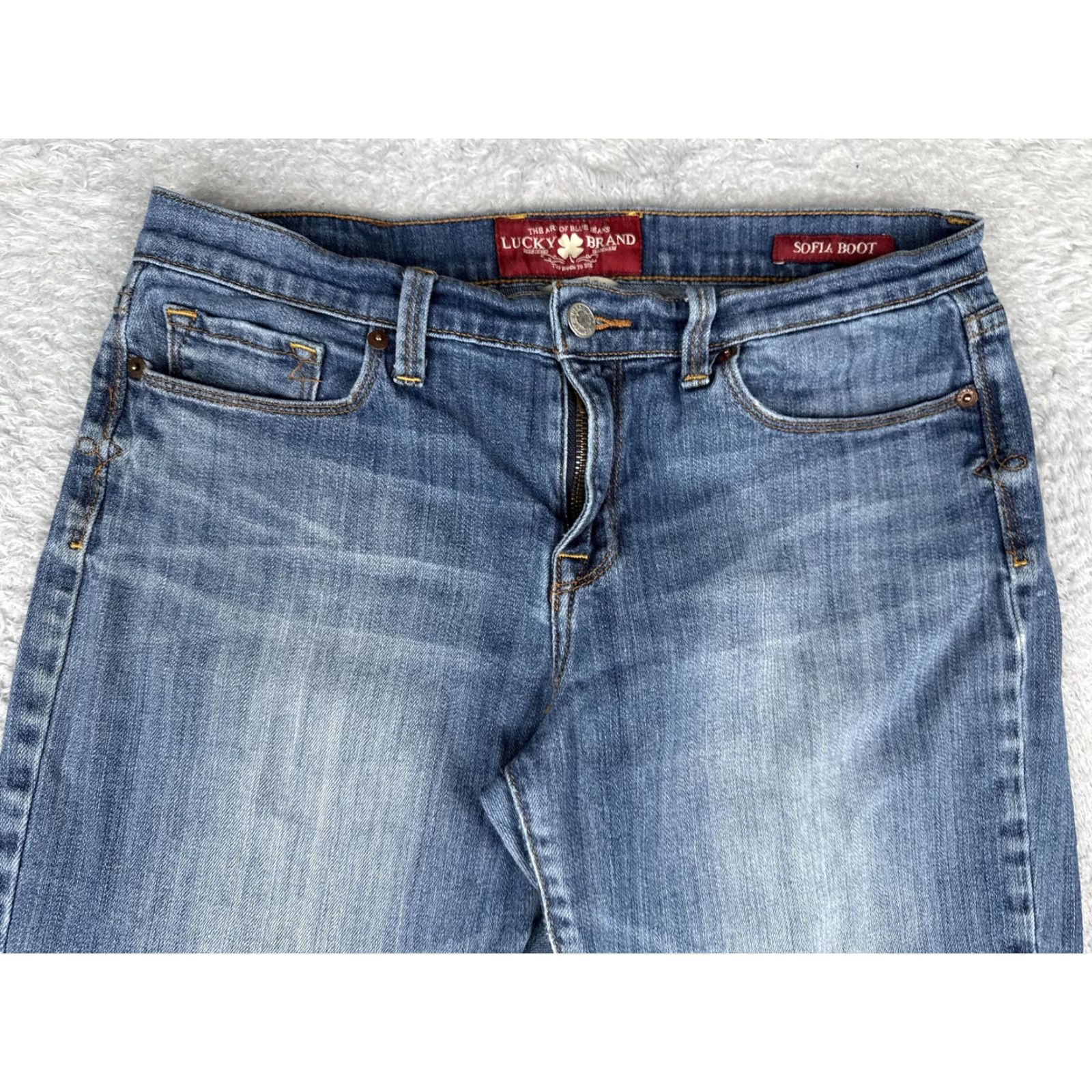 Lucky Brand Lucky Brand Sofia Boot Jeans Womens 12 Regular Bootcut Denim Medium Wash 31in Inseam Blue Embroidered Pockets Stretch 5-Pocket Size 34" / US 12 / IT 48 - 4 Thumbnail