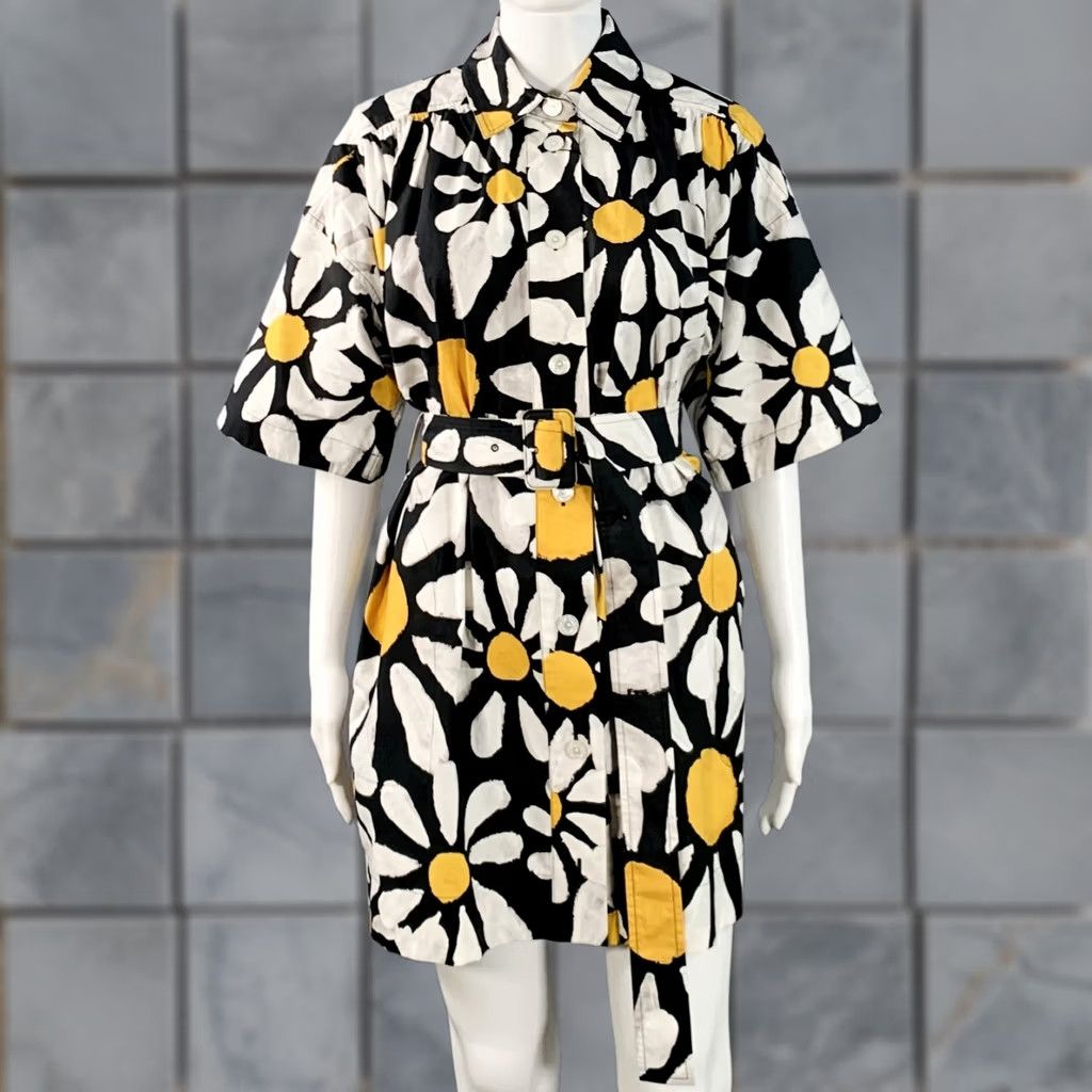 Marni MARNI Shirt dress Euphoria Poplin Floral Belted Mini Black White Yellow, Size 2, Cotton, Italy, Women Size XS / US 0-2 / IT 36-38 - 1 Thumbnail
