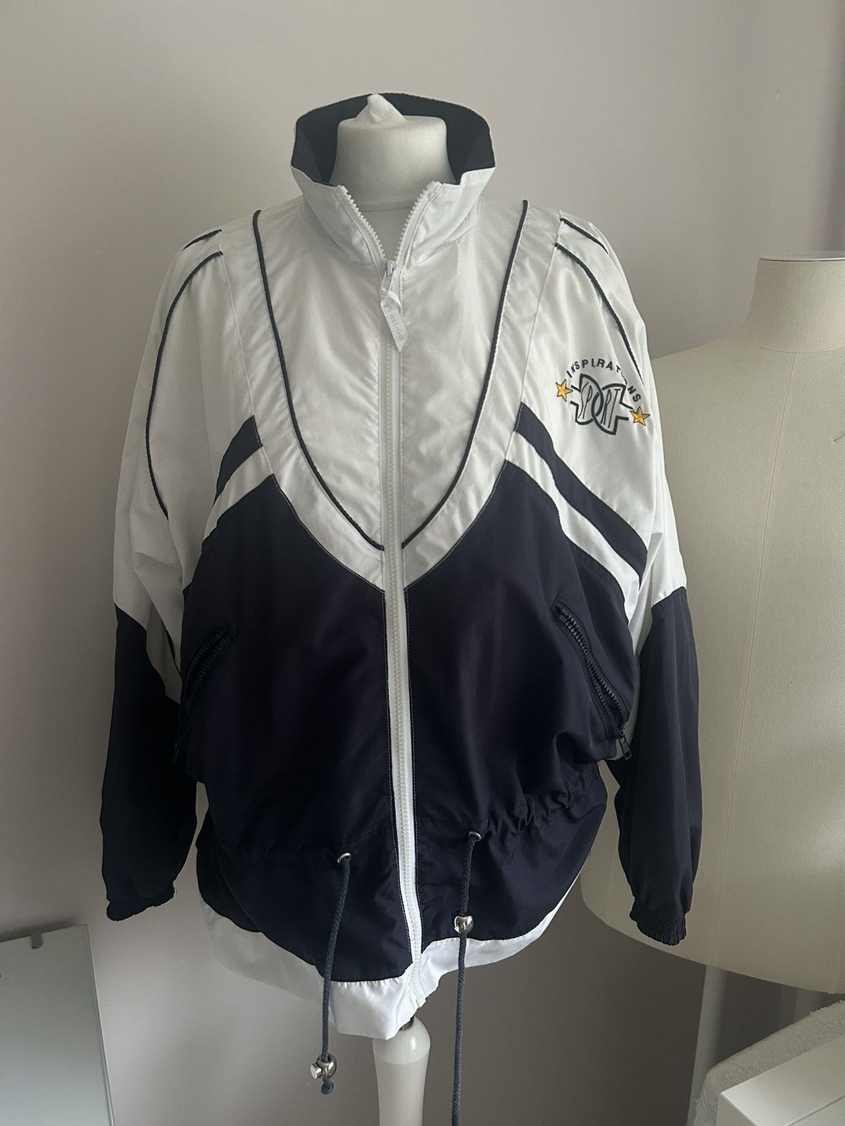 vintage active swiss design jacket retro navy white 40 L