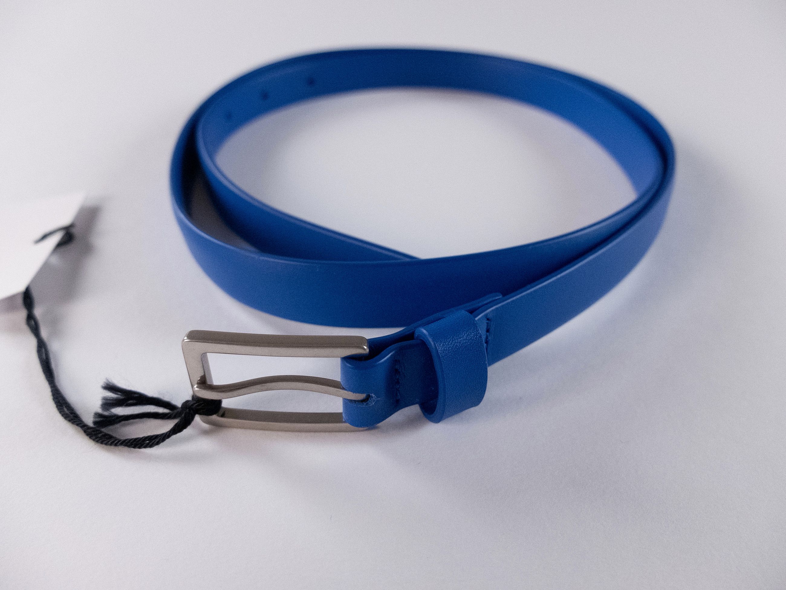 Bottega Veneta BOTTEGA VENETA cobalt blue thin French calf leather belt 95 Size 36 - 1 Thumbnail