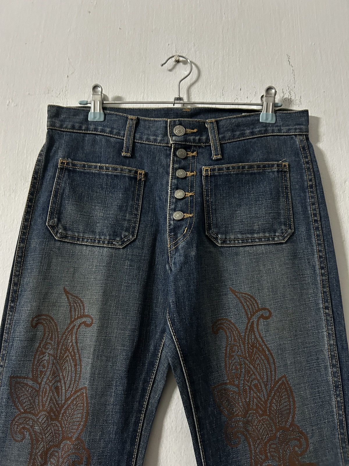 Tornado Mart Dear Heart by BISON flare jeans sick tribal design Size 28" / US 6 / IT 42 - 2 Thumbnail