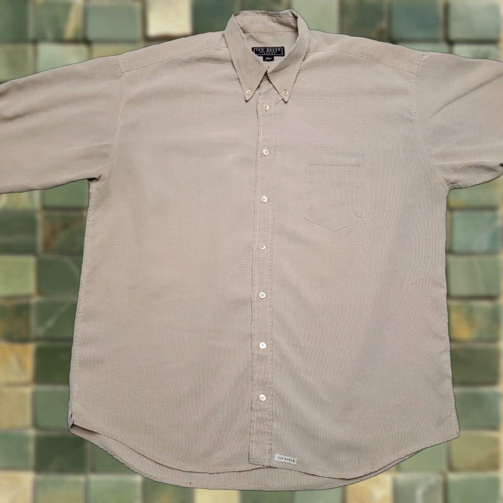 Ted Baker Ted Baker Shirt Mens XL Beige Textured Long Sleeve Button Up Casual Four London Size US XL / EU 56 / 4 - 1 Thumbnail