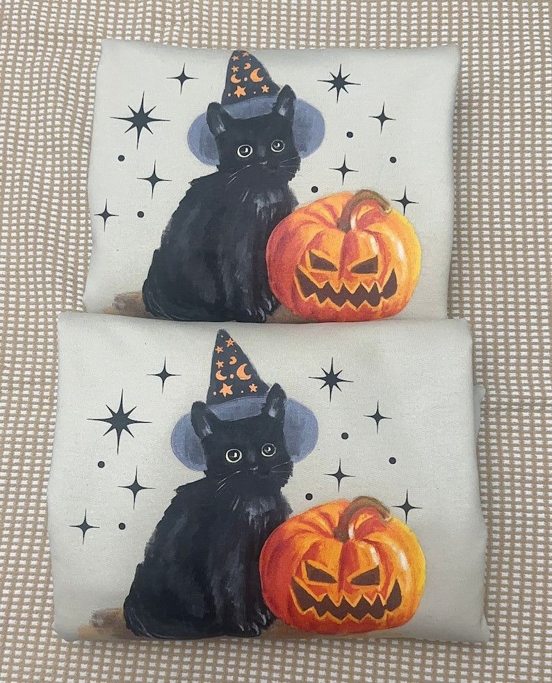Designer Vintage Black Cat Halloween Sweatshirt Size L / US 10 / IT 46 - 3 Thumbnail