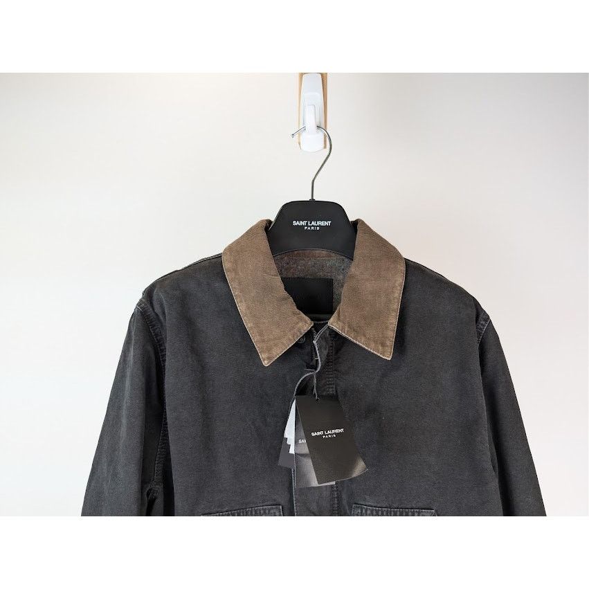Saint Laurent Paris o1rshd1 Corduroy-Trimmed Cotton Canvas Work Jacket in Black Size US M / EU 48-50 / 2 - 3 Thumbnail