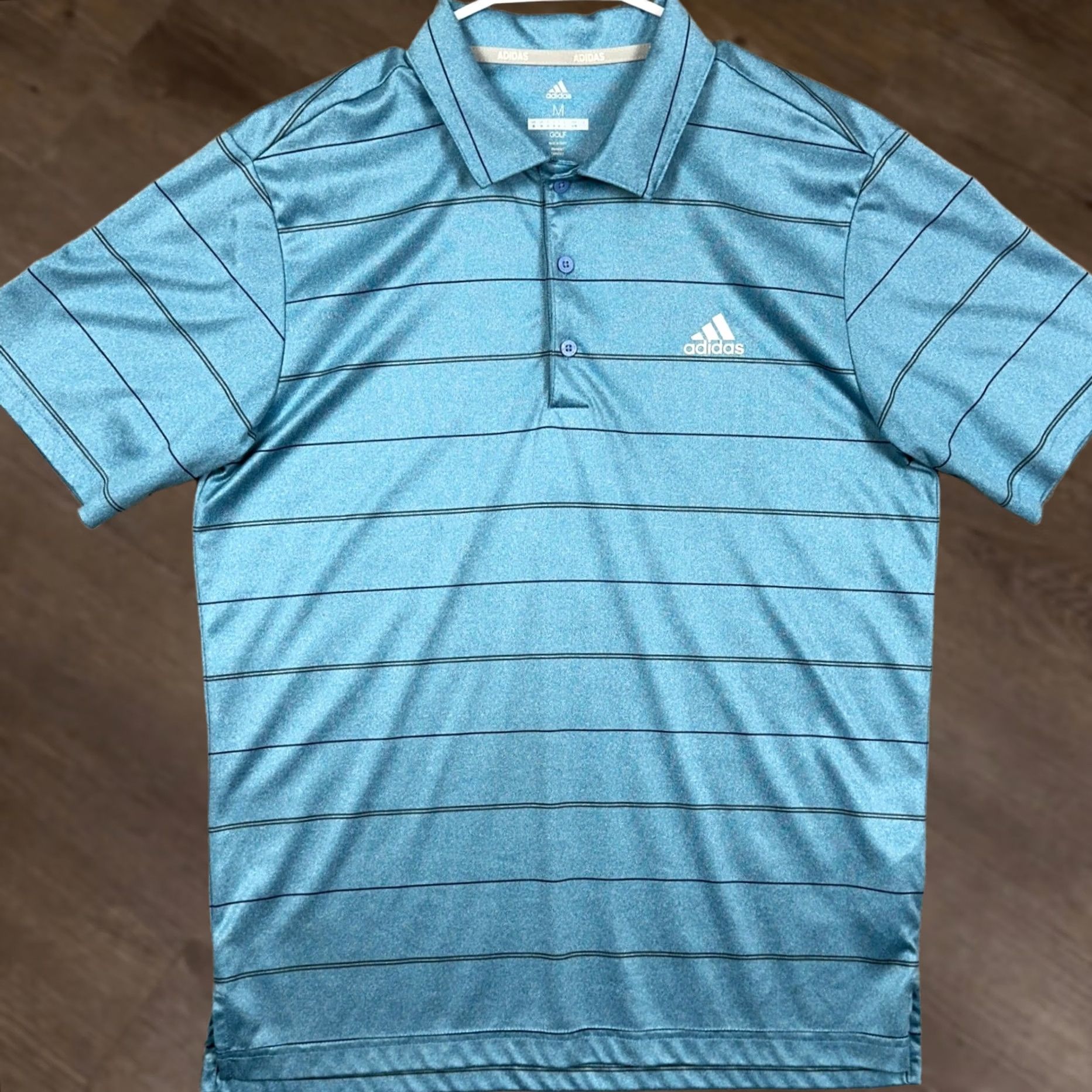 Adidas Adidas Golf Polo Shirt Mens Medium Stripe Blue Short Sleeve Collared Breathable Performance Golf Casual EUC Size US M / EU 48-50 / 2 - 1 Thumbnail