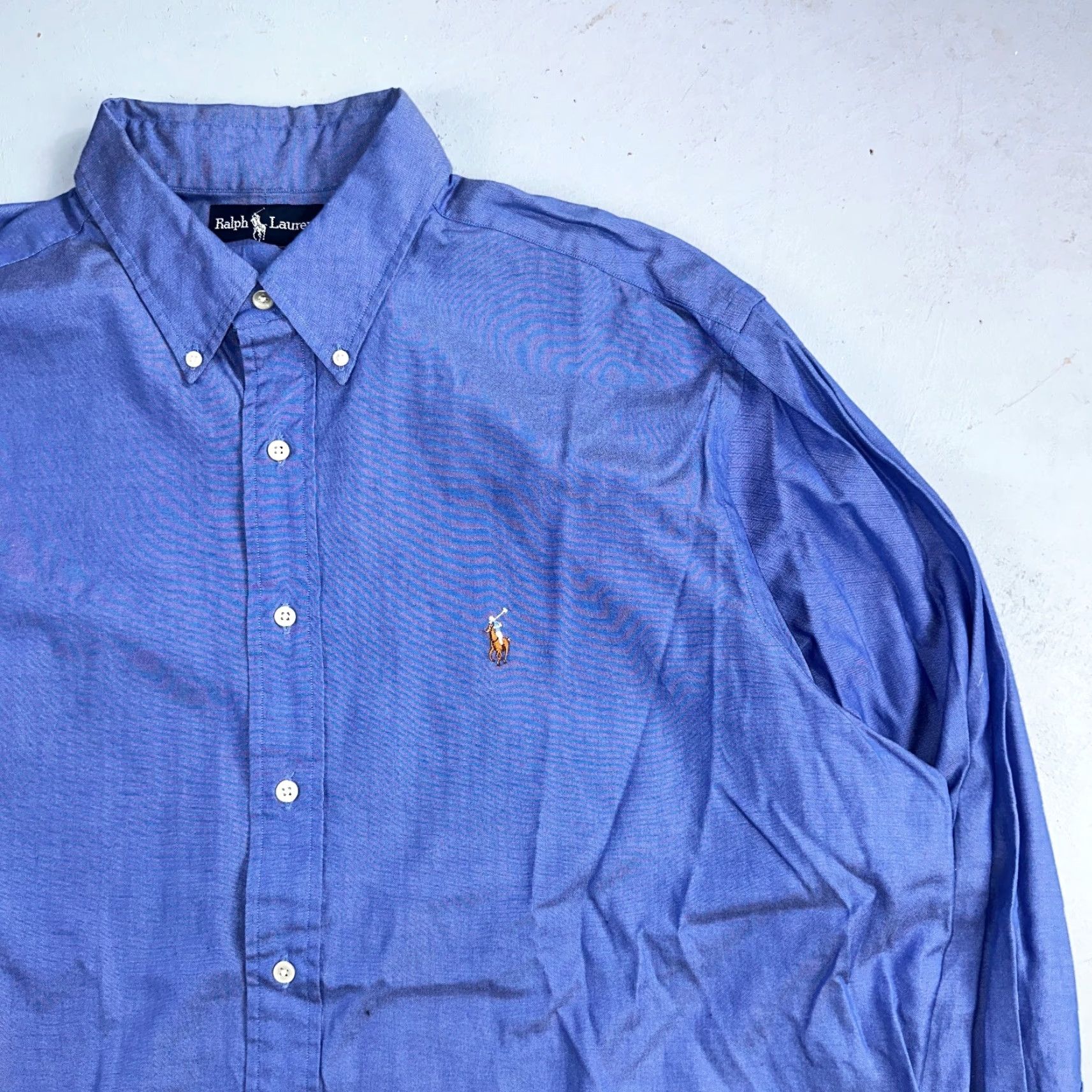 Polo Ralph Lauren Ralph Lauren Shirt Mens 17.5 Long Sleeve Button Up Pony Yarmouth Cotton Blue Knit Check Button-Up Mens Regular Collar Polo Ralph Lauren Size US XXL / EU 58 / 5 - 2 Thumbnail