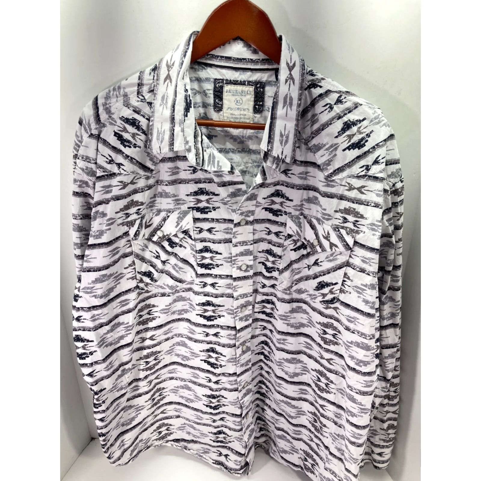 Vintage Panhandle Slim Rough Stock Shirt Mens XL White Black Aztec Snap Front Western Long Sleeve 100% Cotton Button-Up Size US XL / EU 56 / 4 - 3 Thumbnail