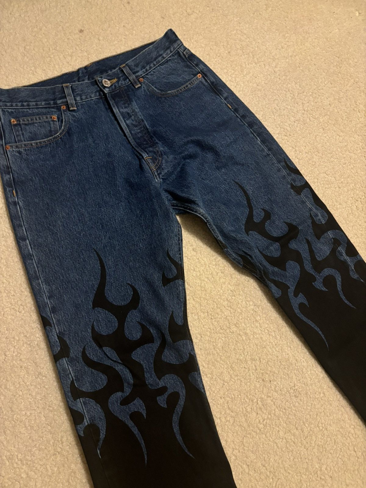 Vetements Vetements Straight Leg Black Flame Print Jeans Blue Size US 32 / EU 48 - 6 Thumbnail