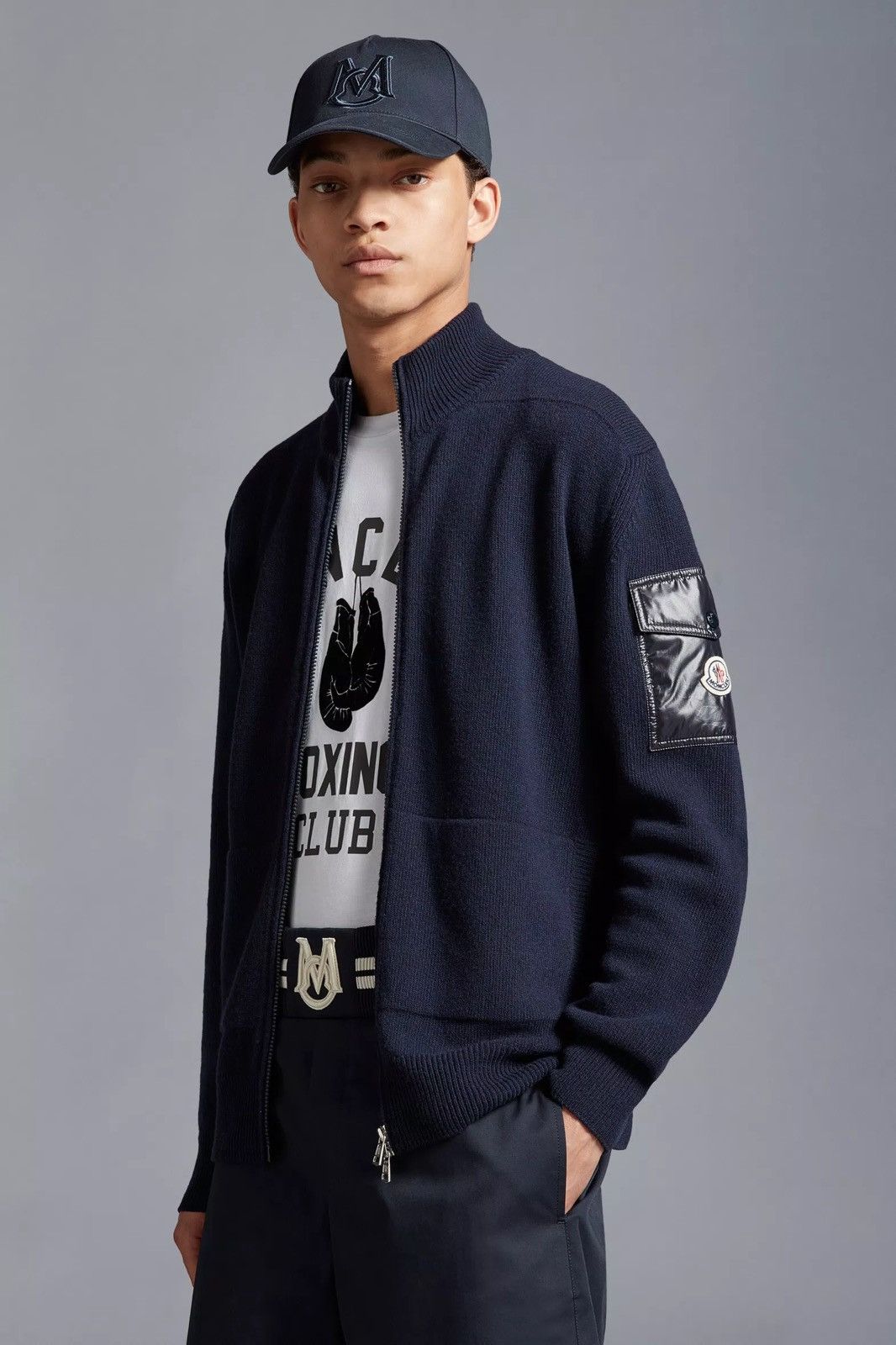 image of Moncler Cardigan Wool in Black/Blue, Men's (Size 2XL)