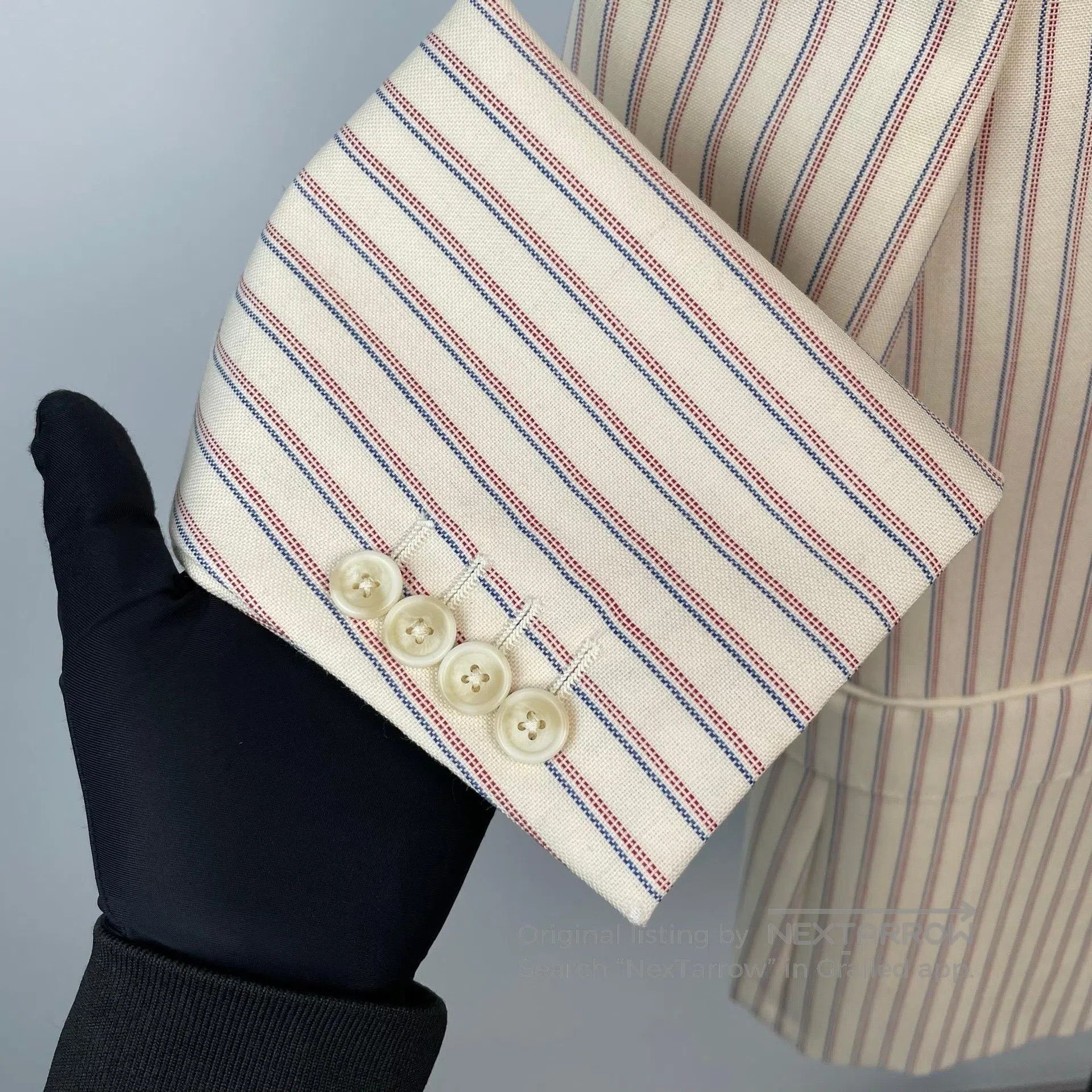 Celine CELINE Beige Double Breasted Striped Wool Suit Jacket| Size S / US 4 / IT 40 - 3 Thumbnail