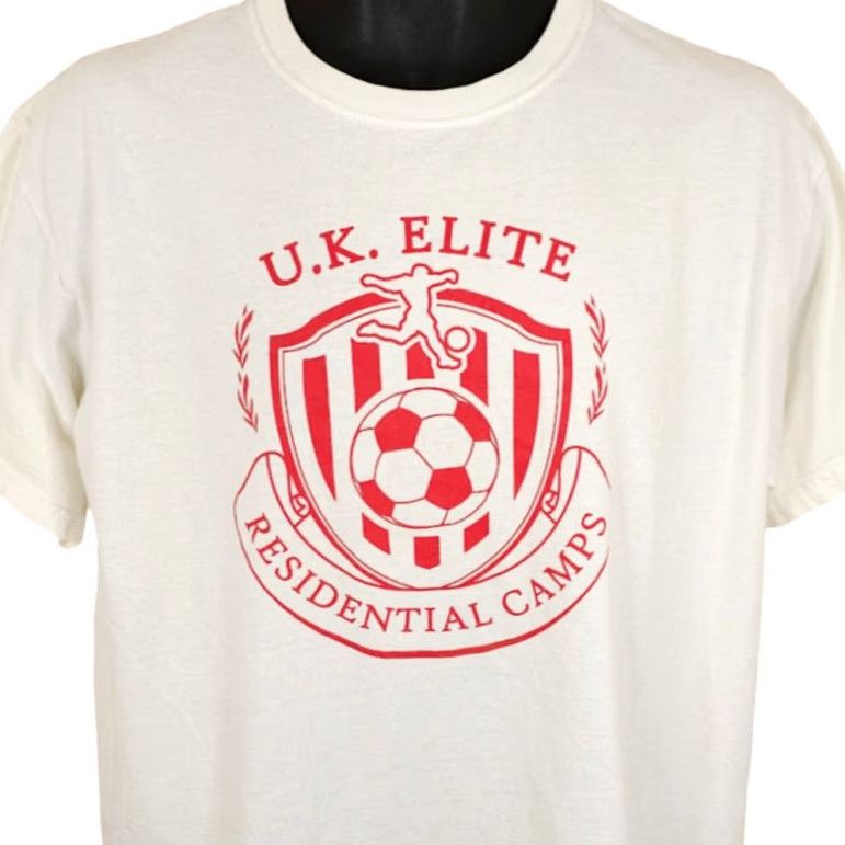 Fruit Of The Loom VINTAGE Fruit of the Loom UK Elite Soccer T Shirt Mens Size Large White Football Futbol Camp T-Shirt Mens Soccer Fans Mens Size US L / EU 52-54 / 3 - 2 Thumbnail