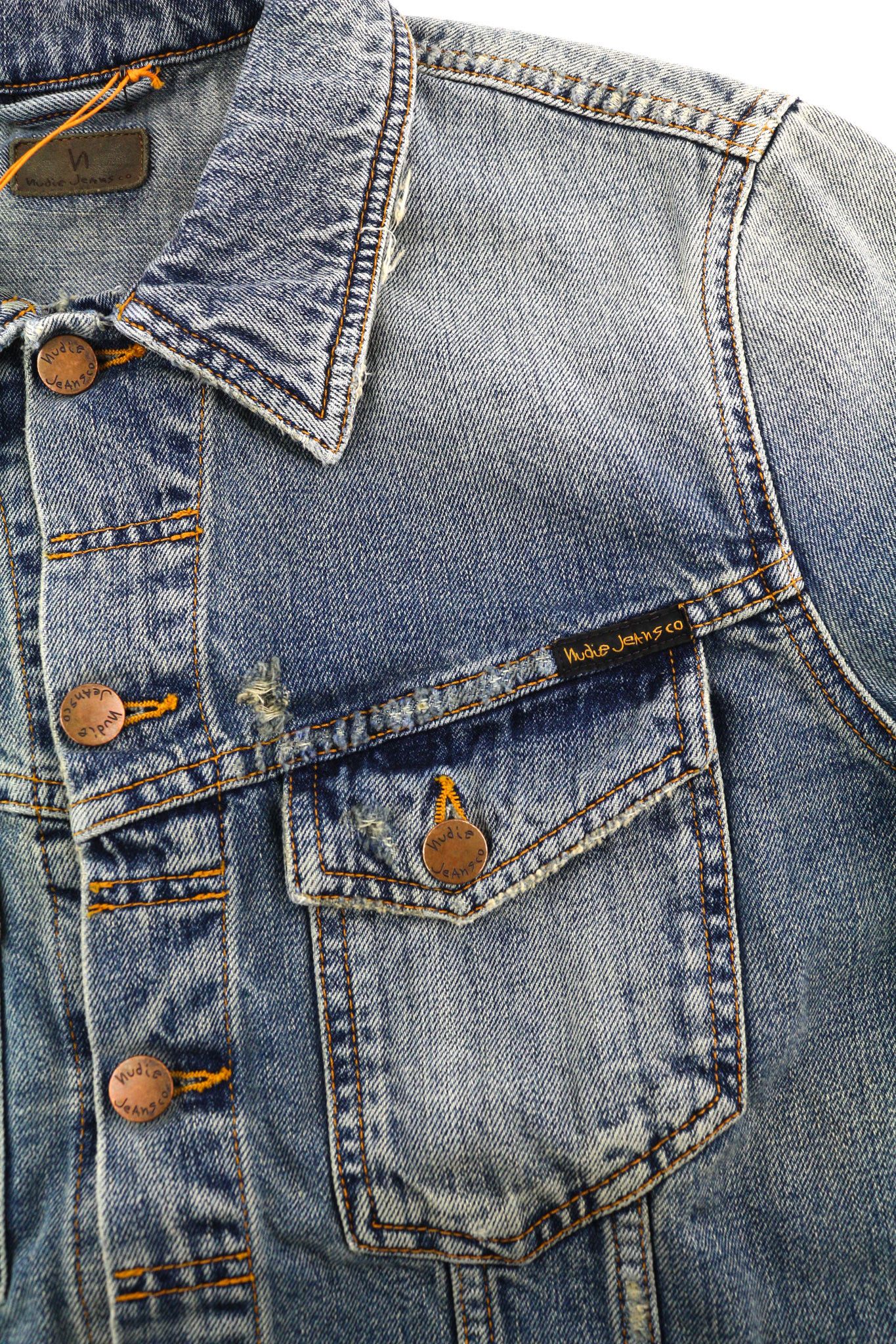 Nudie Jeans BILLY M Shimmering Indigo Washed Ripped Polo Jacket 82475 Size US M / EU 48-50 / 2 - 6 Thumbnail