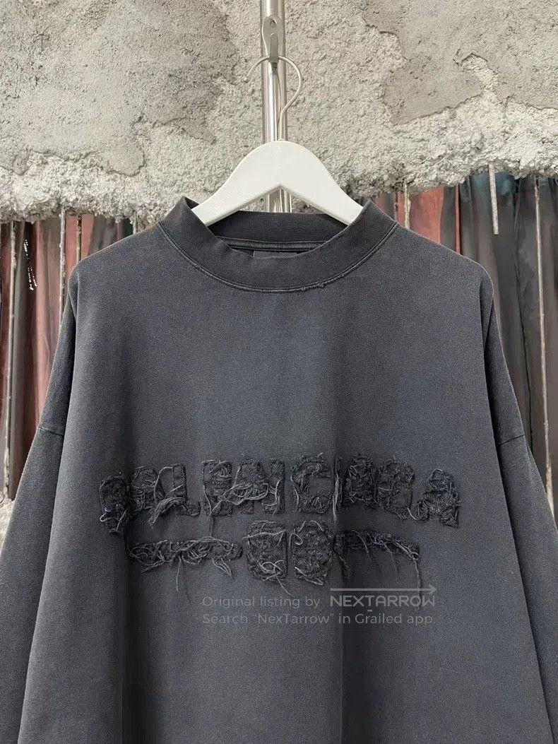 Balenciaga Balenciaga Black Distressed Patch Letter Sweatshirt. Size US S / EU 44-46 / 1 - 3 Thumbnail