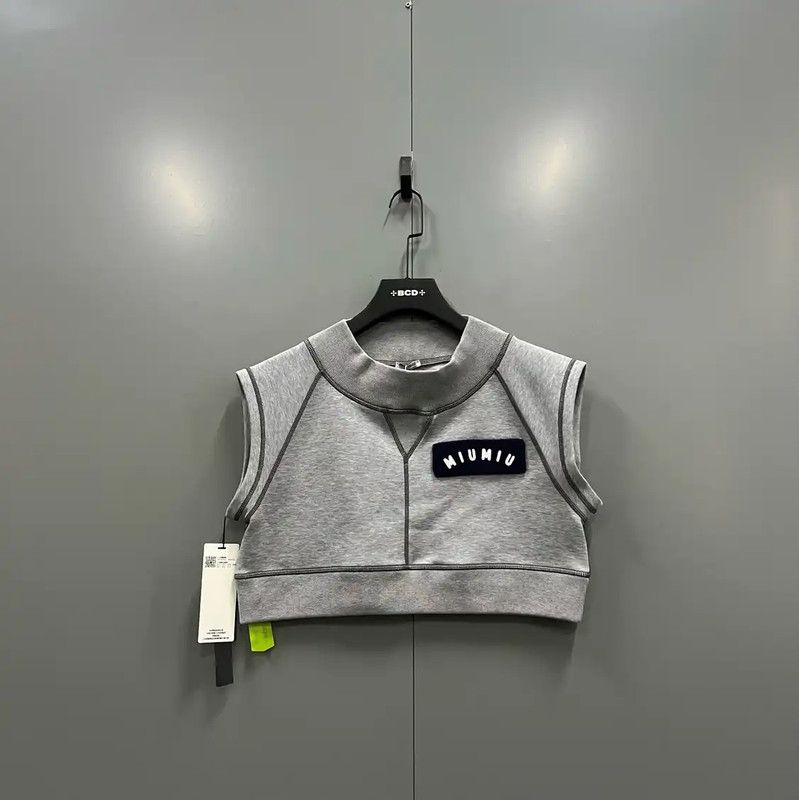 Miu Miu Miu Miu Gray Sleeveless Cropped Sweatshirt 0089 Size M / US 6-8 / IT 42-44 - 1 Thumbnail