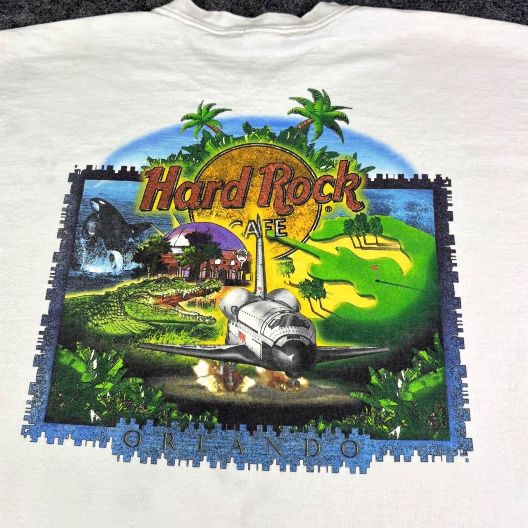 Hard Rock Cafe VINTAGE Hard Rock Cafe Orlando T Shirt Mens XL White Space Shuttle Alligator Heavy Tee Florida Retro Nature City 90s Mens Size US XL / EU 56 / 4 - 6 Thumbnail