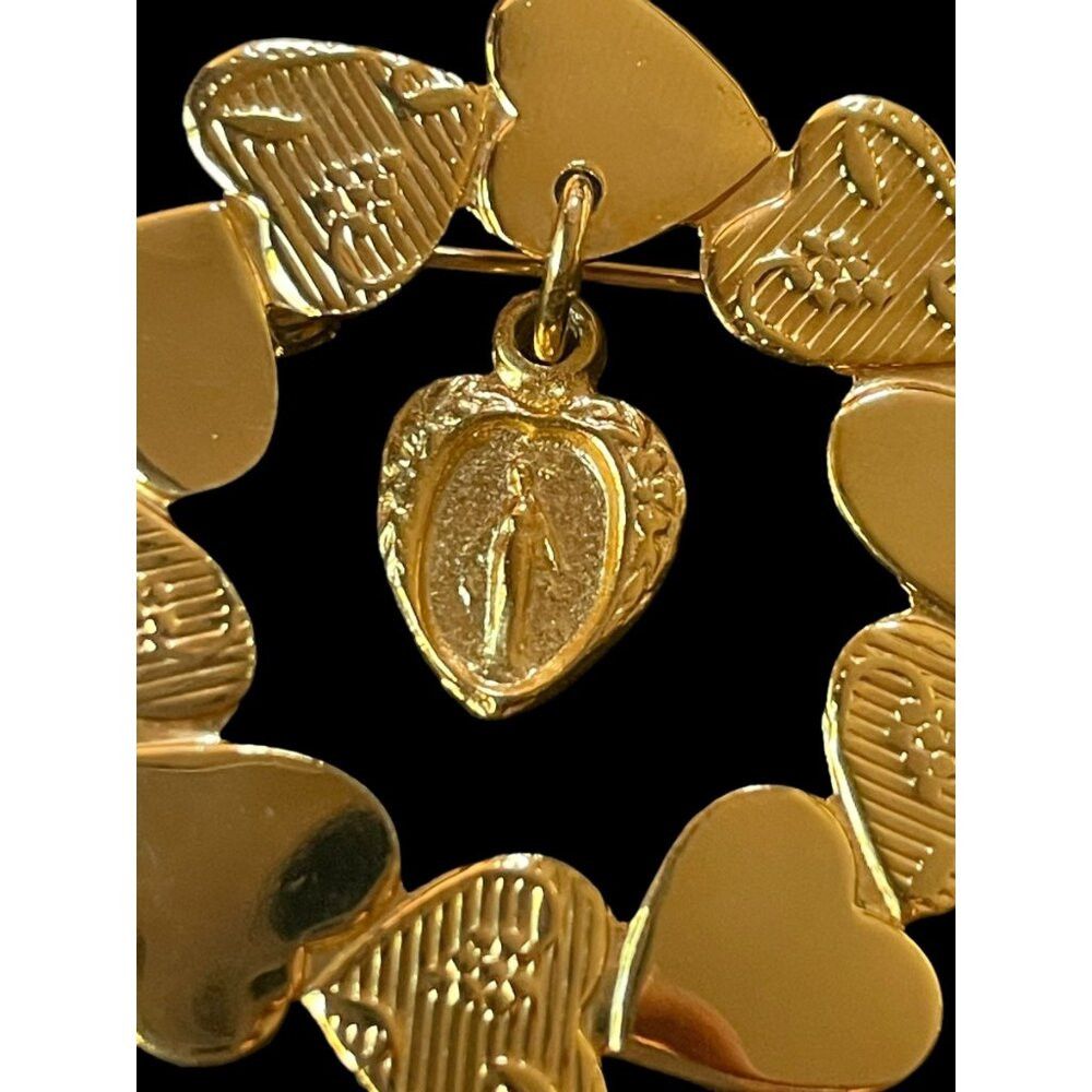 Other Vintage Gold Toned Virgin Mary Heart Wreath Religious Pin Size ONE SIZE - 2 Thumbnail