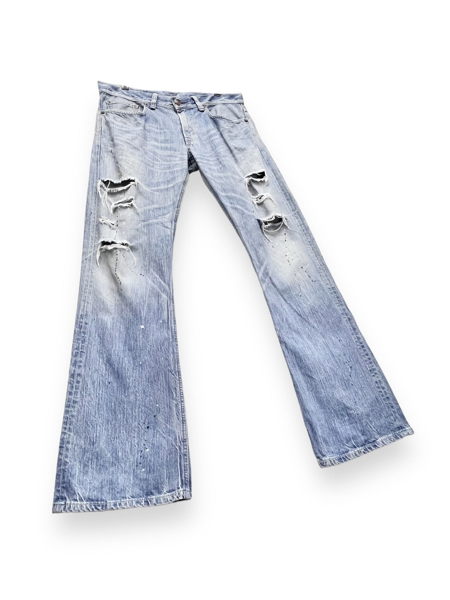 Edwin BLUE TRIP Grunge Flare Light Wash Blue Natural Ripped Denim Size US 34 / EU 50 - 2 Thumbnail